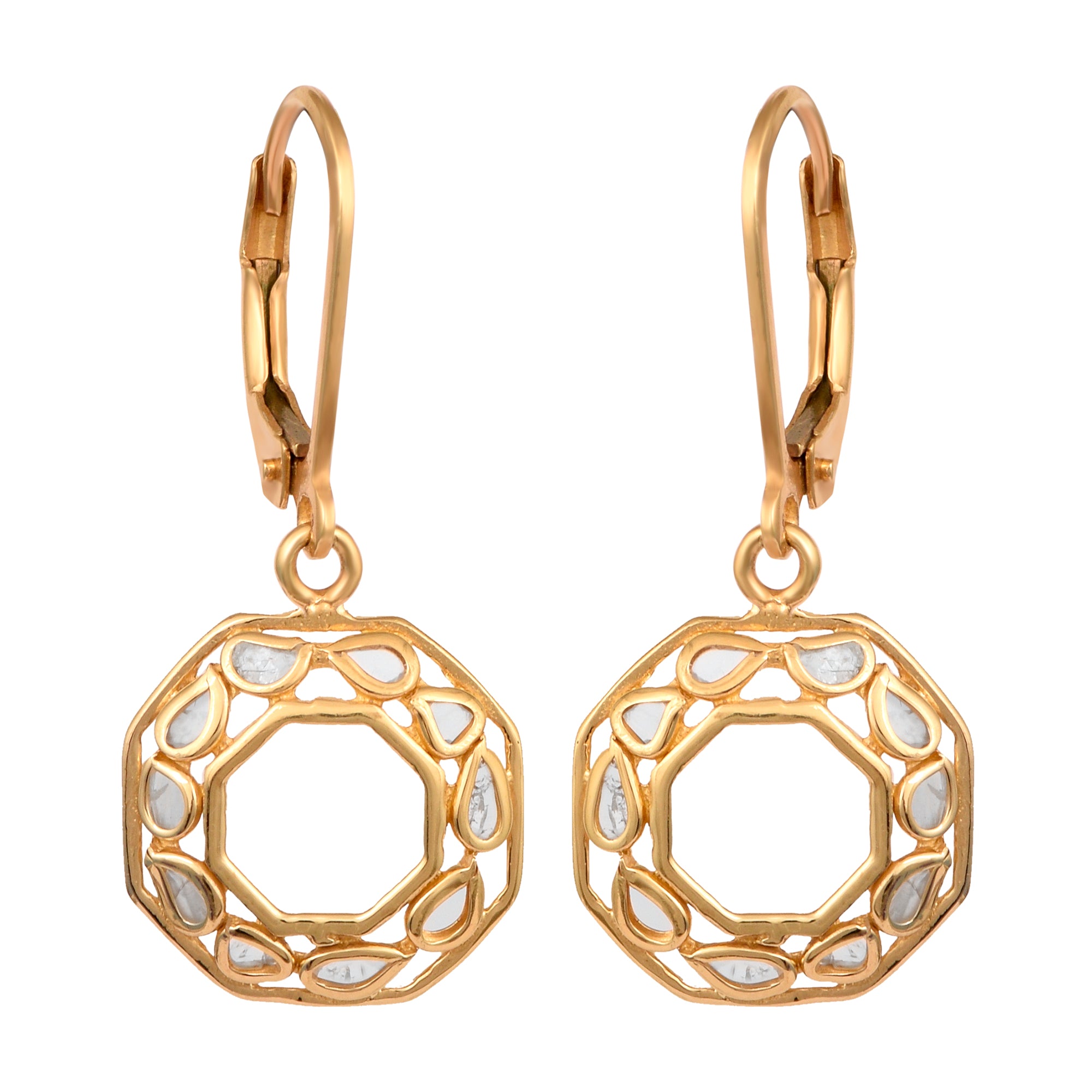 0.25 CTW Natural Polki Diamond Octillion Shape Lever Back Earrings