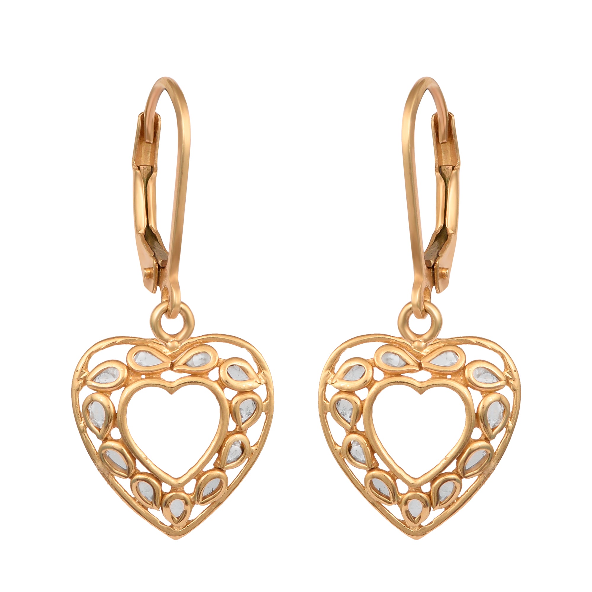 0.25 CTW Natural Polki Diamond Heart Shape Lever Back Earrings