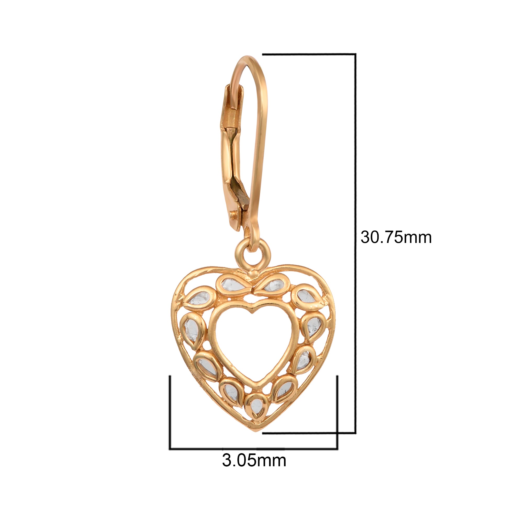 0.25 CTW Natural Polki Diamond Heart Shape Lever Back Earrings