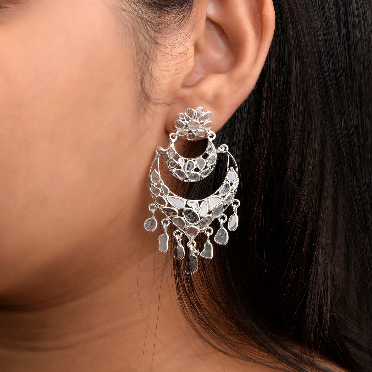 5 CTW Diamond Polki Chand Bali Dangle Earrings