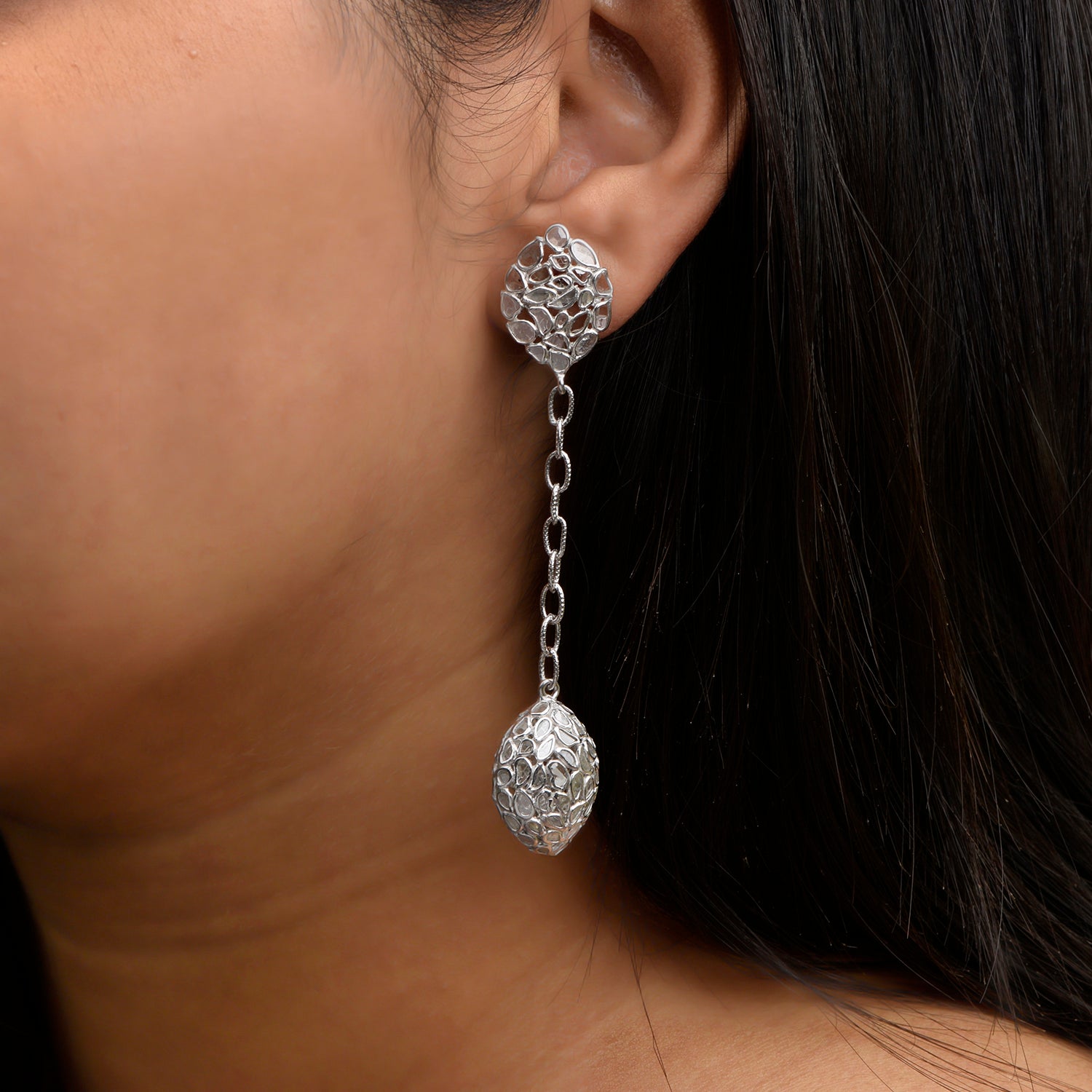 6.50 CTW Diamond Polki Long Chain Dangle Earrings