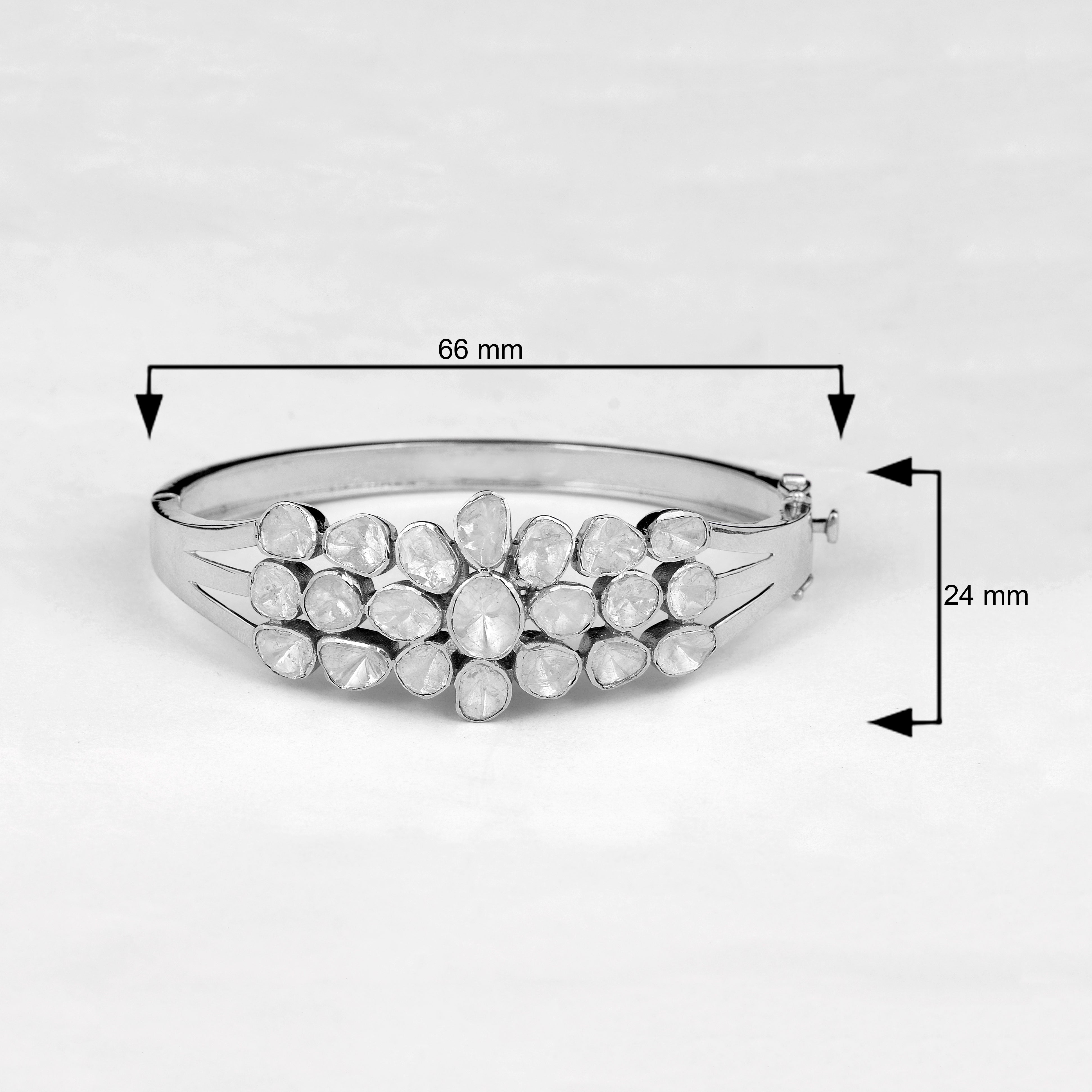 4.00 CTW Natural Mugal Cut Read Diamond Polki Openable Bangle Bracelet 925 Sterling Silver White Gold Plated