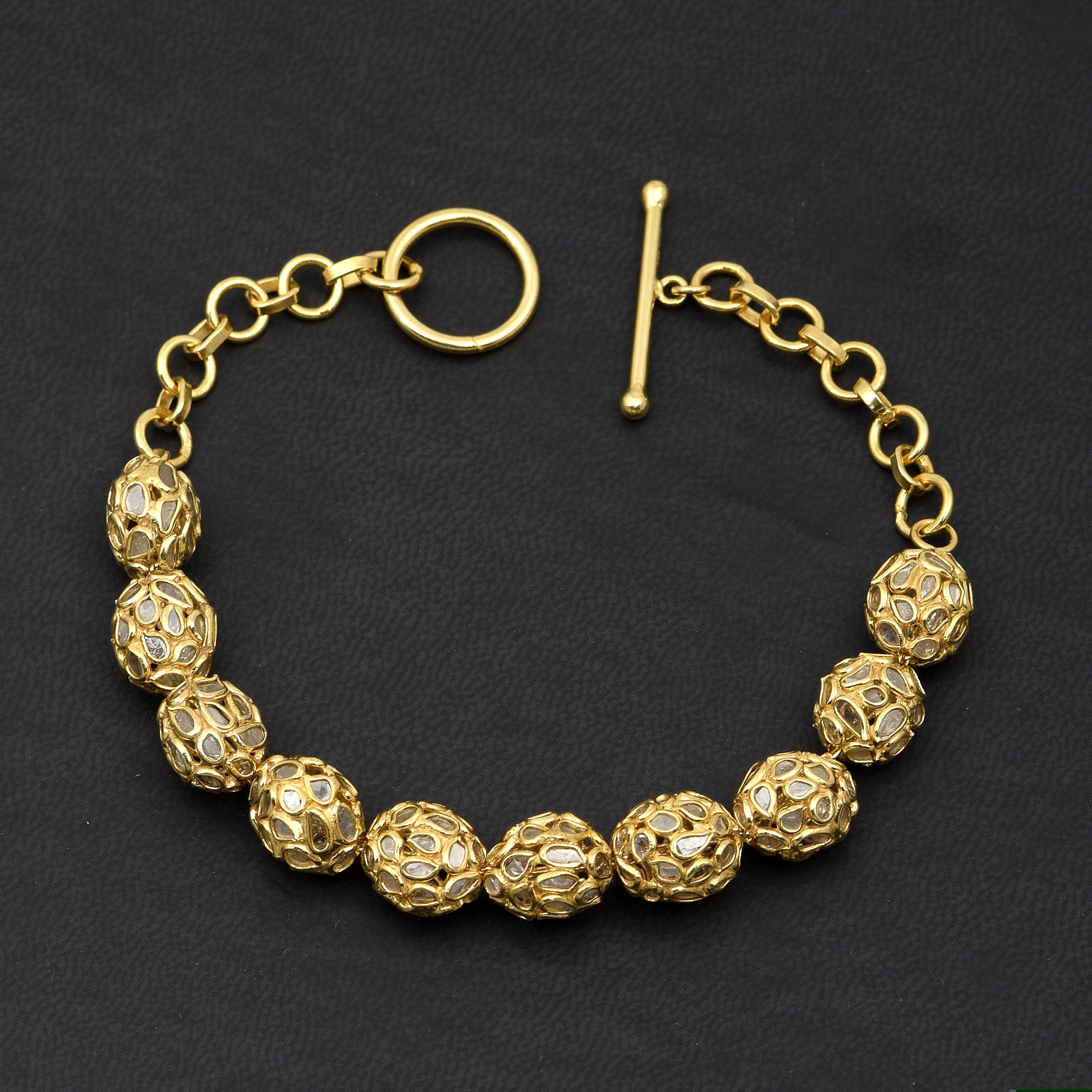 3 CTW Diamond Polki Beaded Bracelet