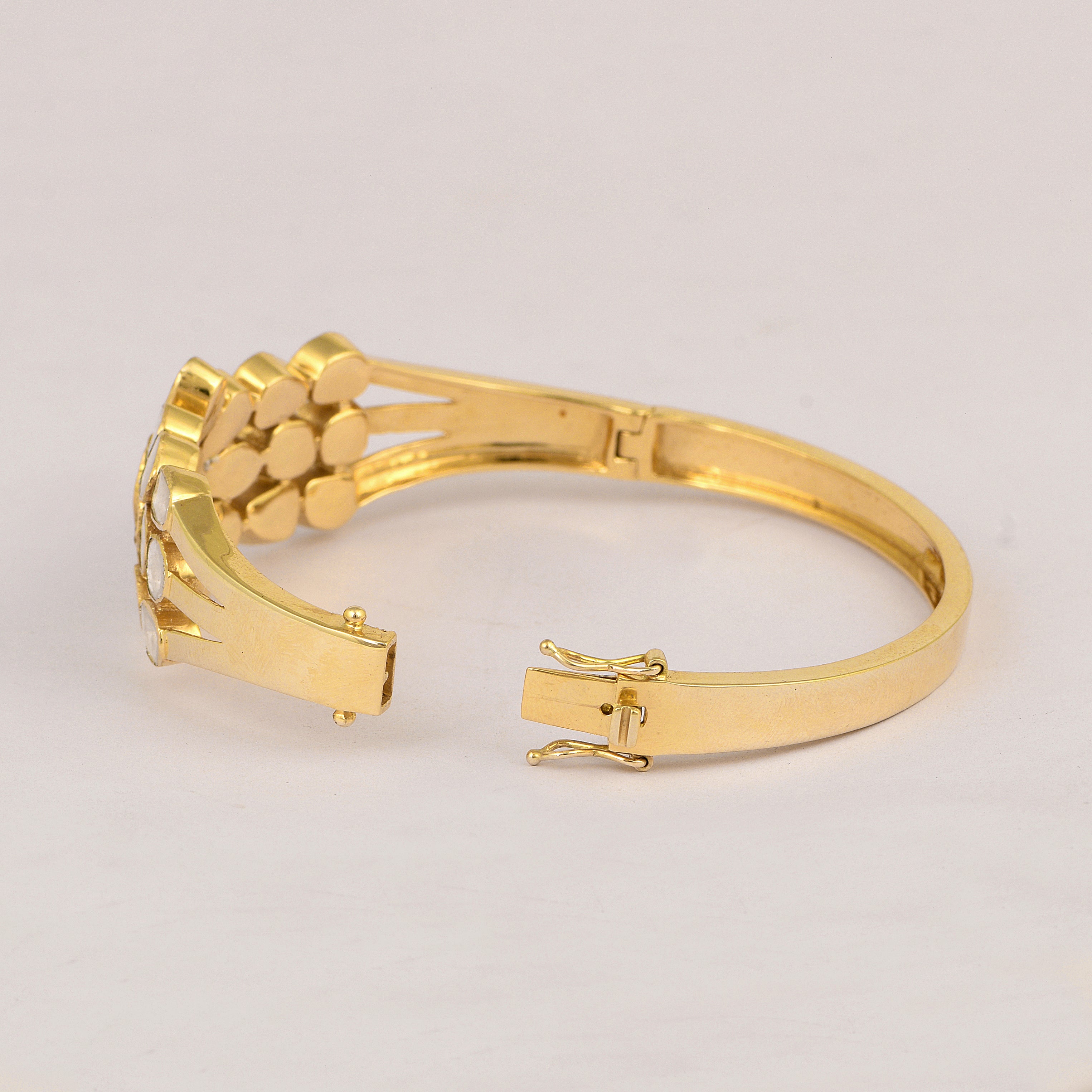 4.00 CTW Natural Mugal Cut Read Diamond Polki Openable Bangle Bracelet 925 Sterling Silver 14K Gold Plated