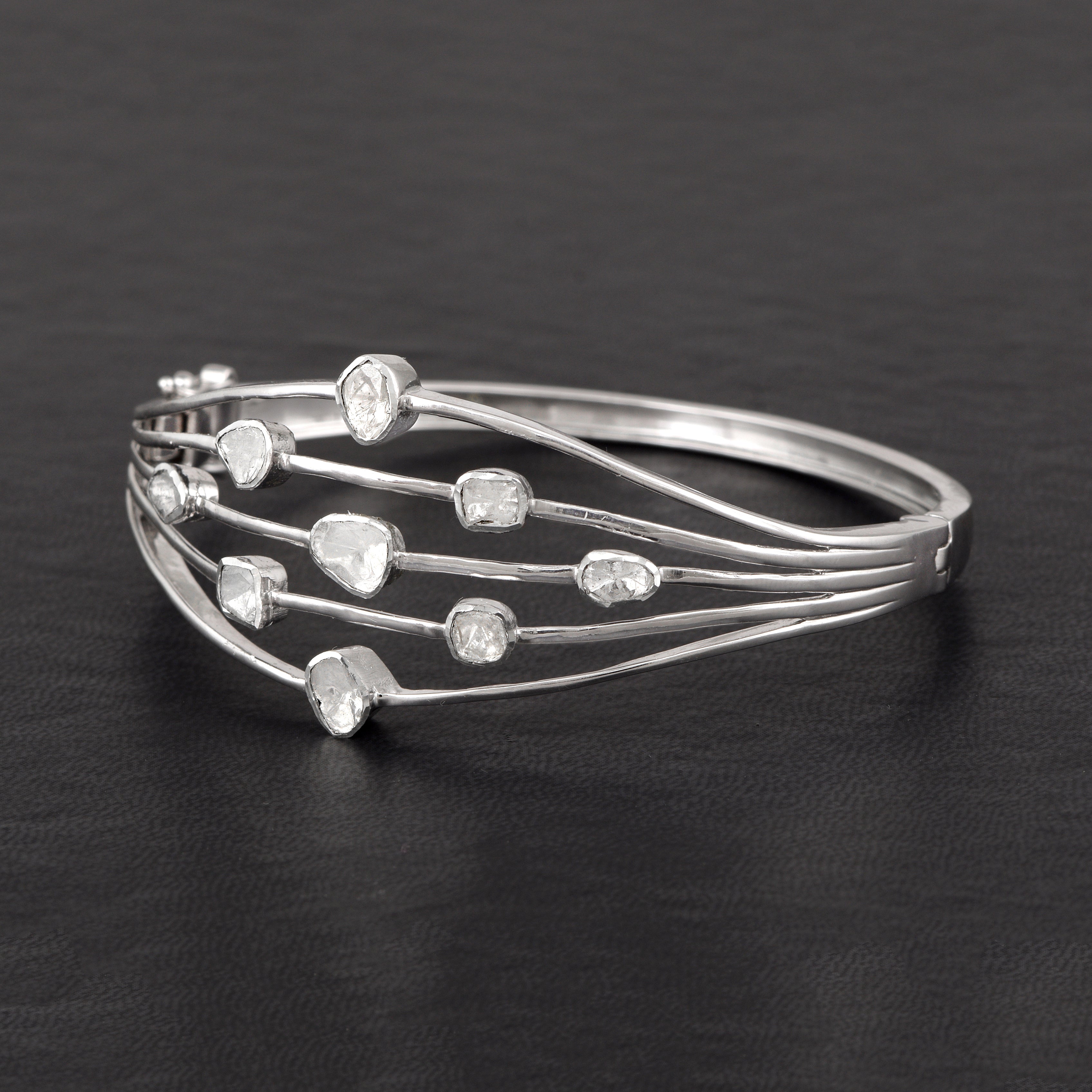 2.00 CTW Diamond Polki Multi Band Bangle Bracelet