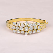Load image into Gallery viewer, 4.00 CTW Natural Mugal Cut Read Diamond Polki Openable Bangle Bracelet 925 Sterling Silver 14K Gold Plated