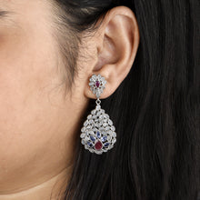Load image into Gallery viewer, 6 CTW Diamond Polki Tanzanite Ruby Floral Dangle Earrings
