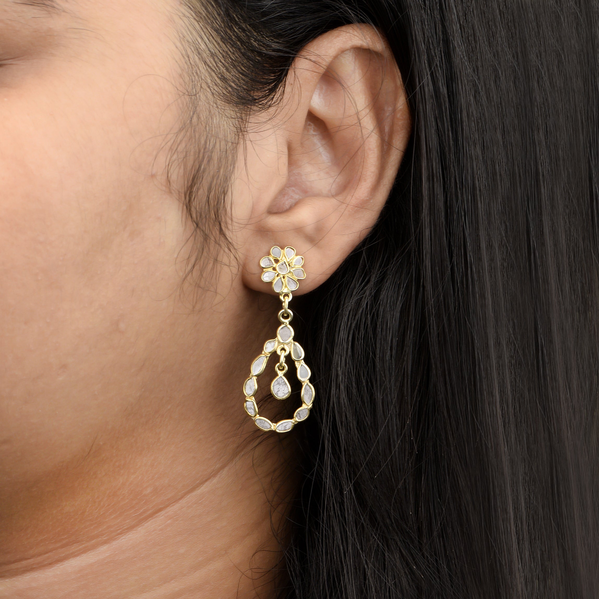 2.70 CTW Diamond Polki Dangle Earrings