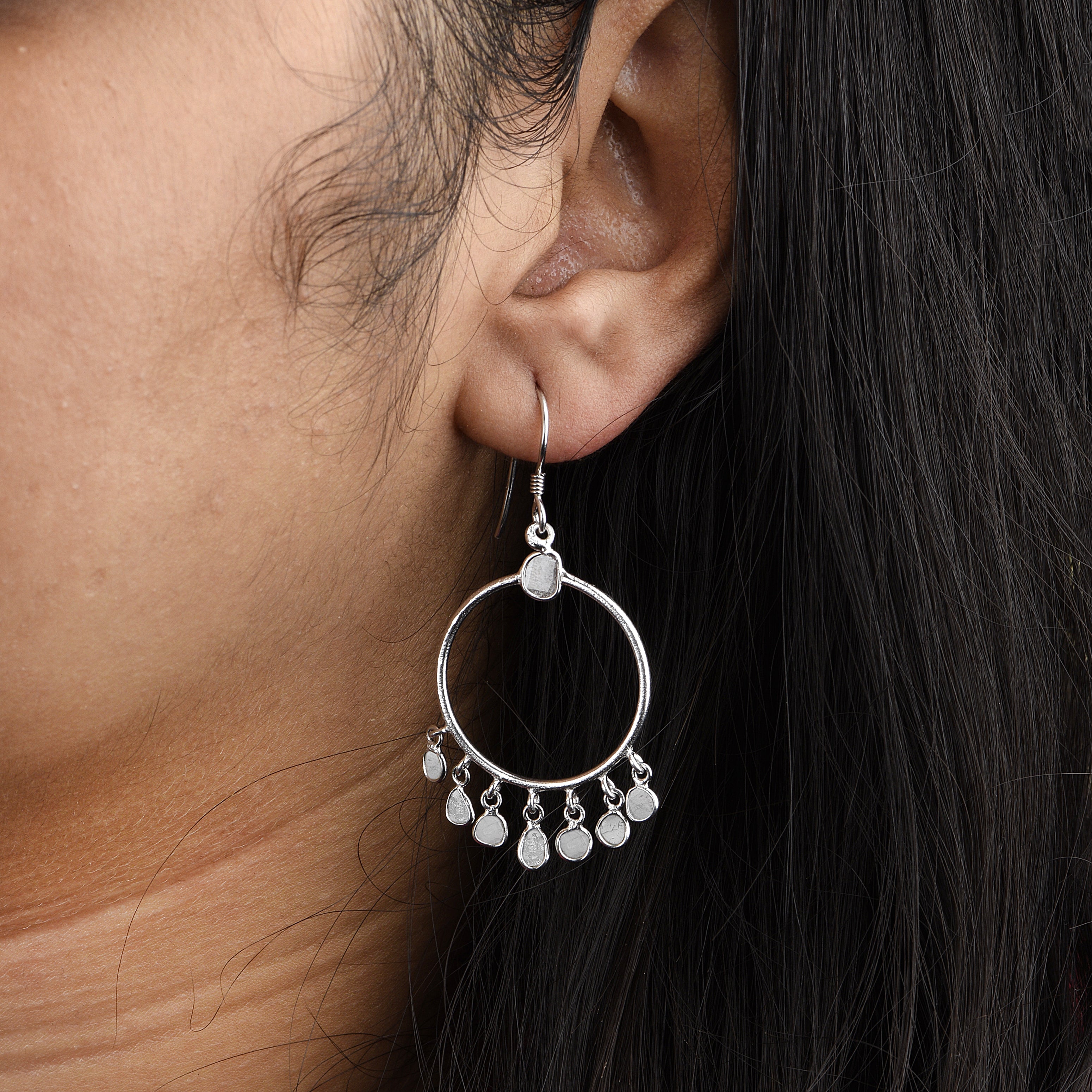 2.30 CTW Diamond Polki Round Dangle Earrings