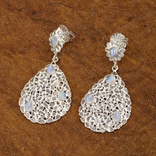 Load image into Gallery viewer, 6 CTW Diamond Polki Rainbow Moonstone Pear Dangle Floral Earring
