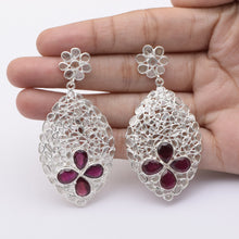 Load image into Gallery viewer, 5 CTW Diamond Polki Garnet Floral Dangle Earrings