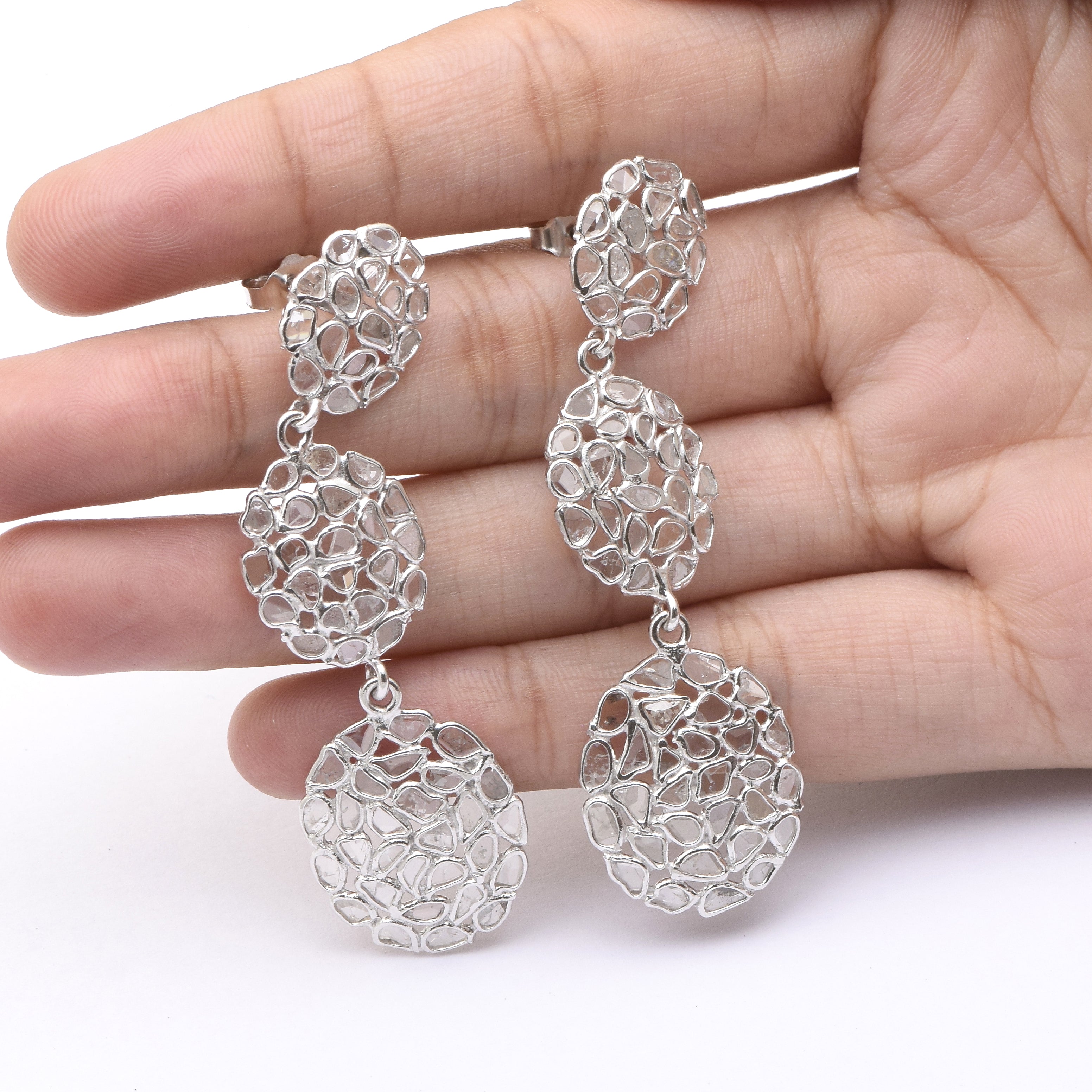 6 CTW Diamond Polki Long Chain Dangle Earrings