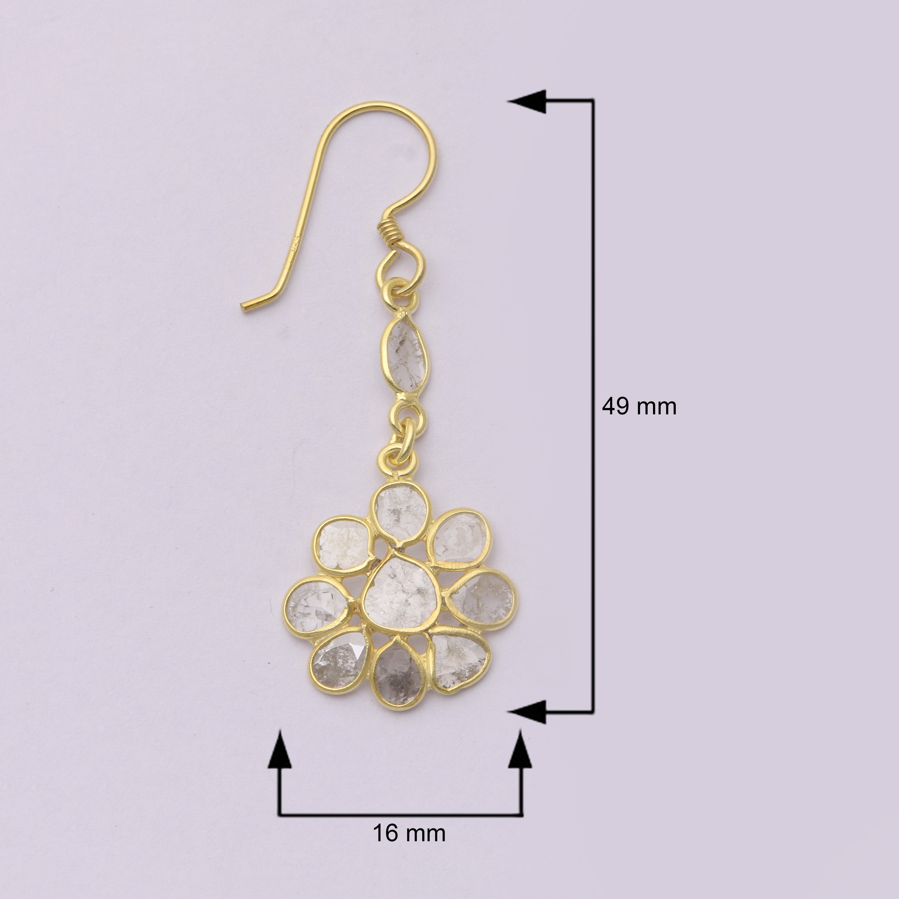 2.50 CTW Diamond Polki Floral Dangle Earrings