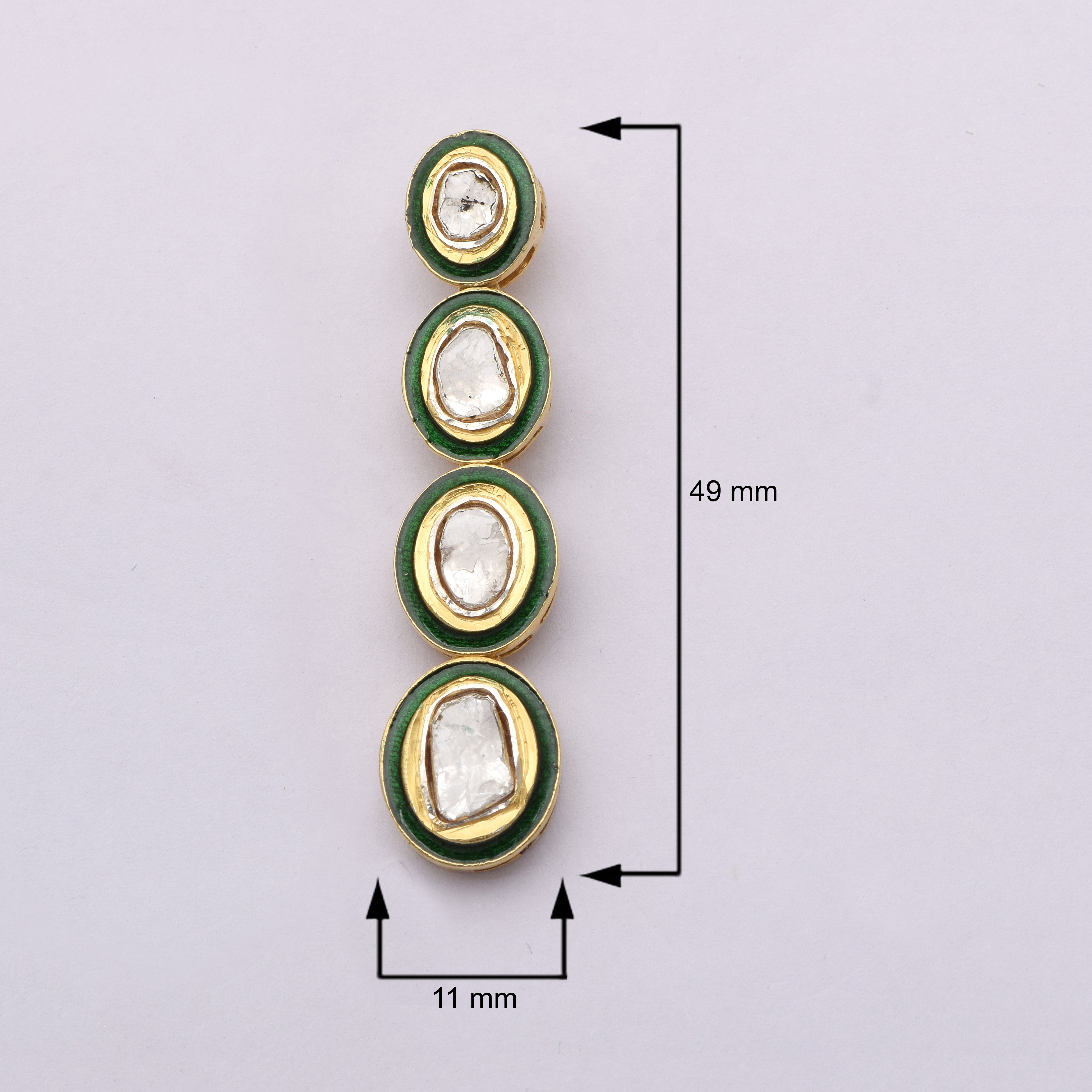 2 CTW Diamond Polki Green Enamel Long Dangle Earrings