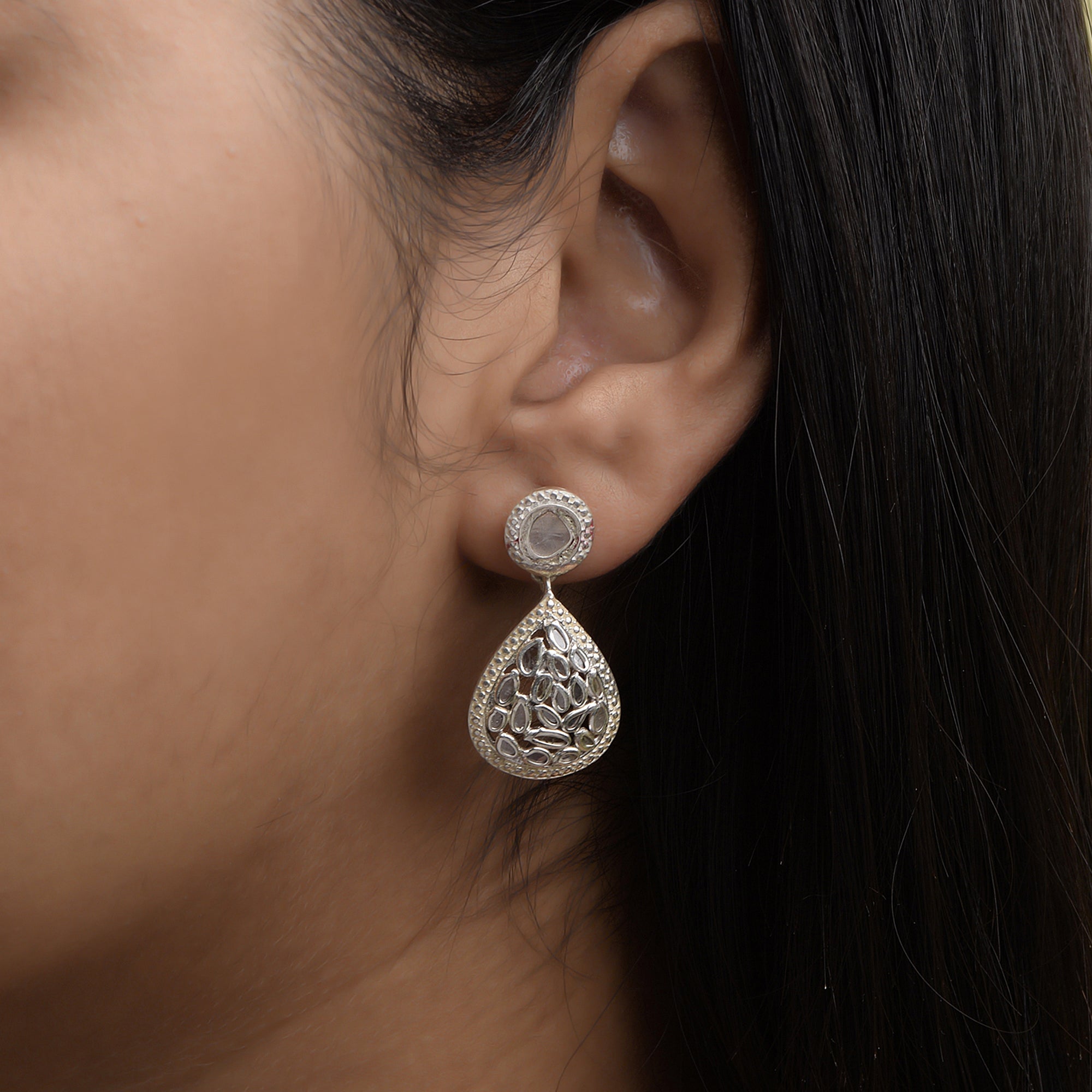 2.50 CTW Diamond Polki Dangle Earrings