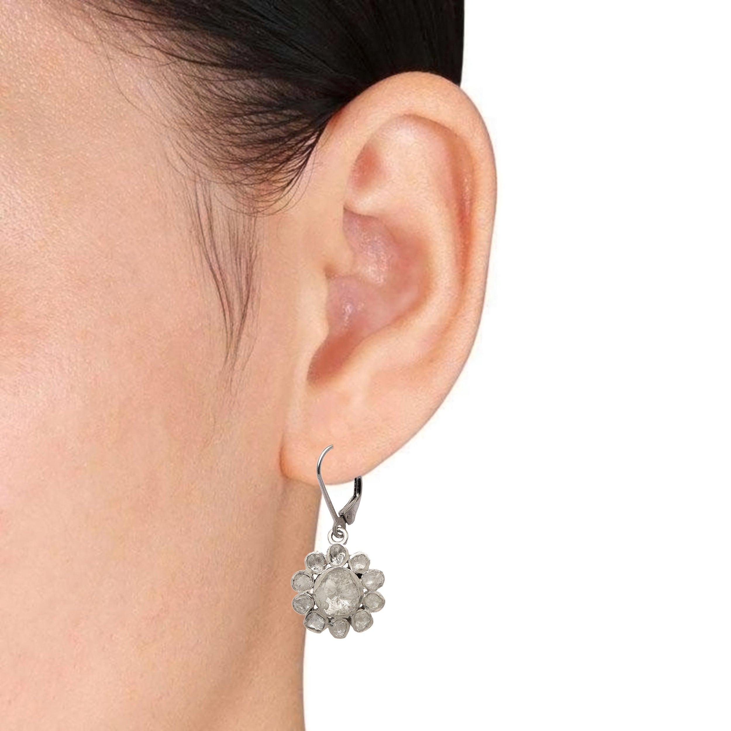 2.50 CTW Diamond Polki Floral Dangle Earrings