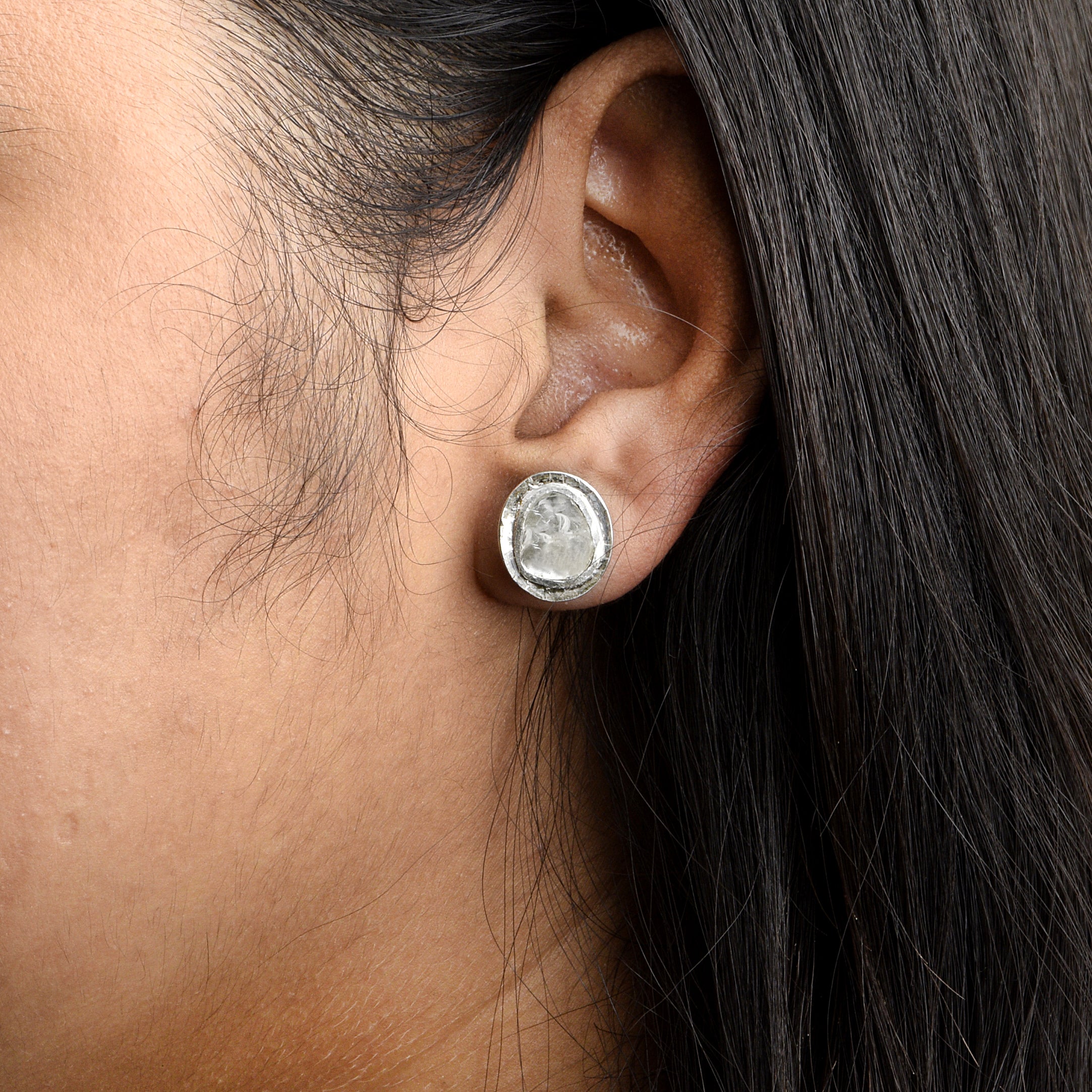 2 CTW Diamond Polki Solitaire Stud Earrings