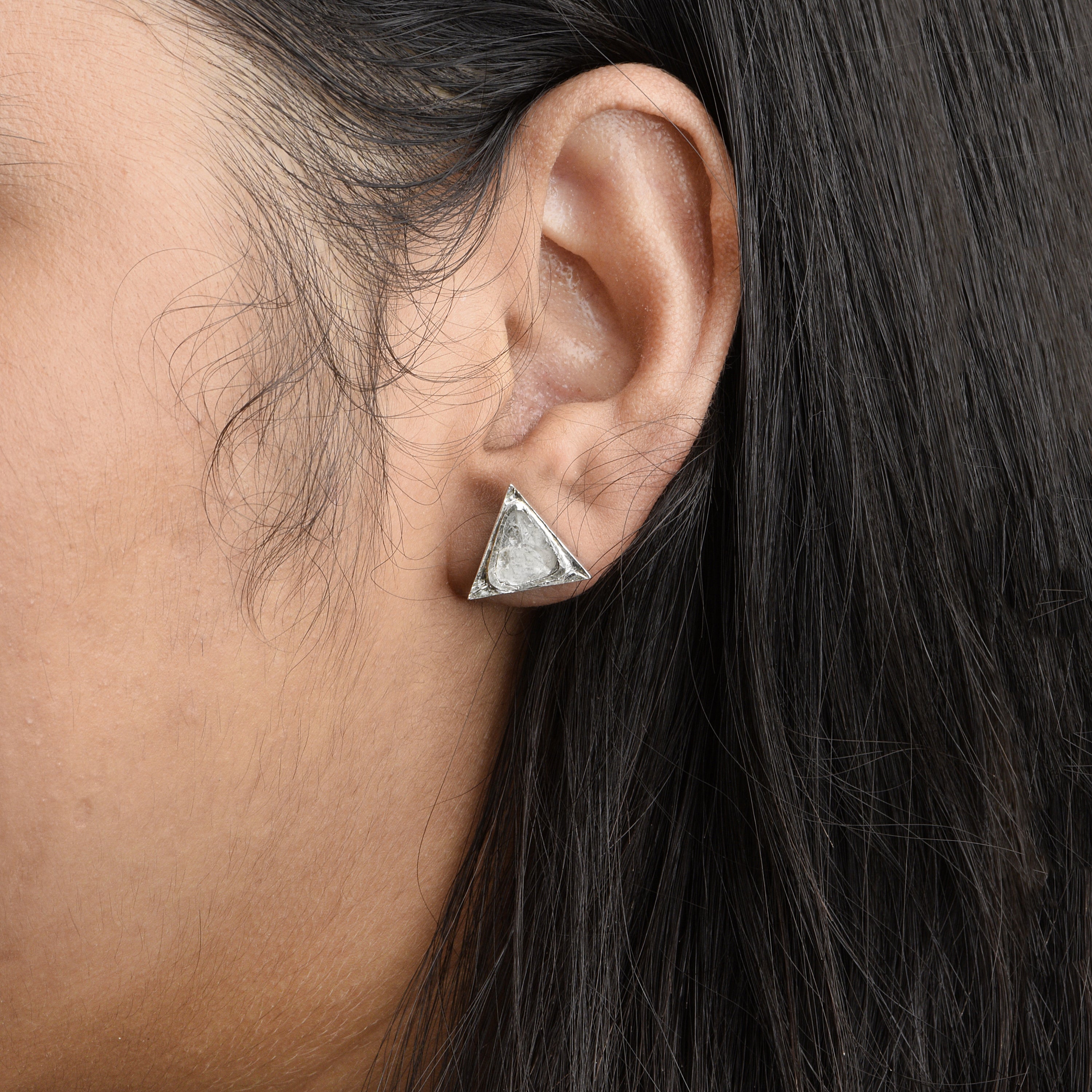 1.20 CTW Diamond Polki Triangular Stud Earrings