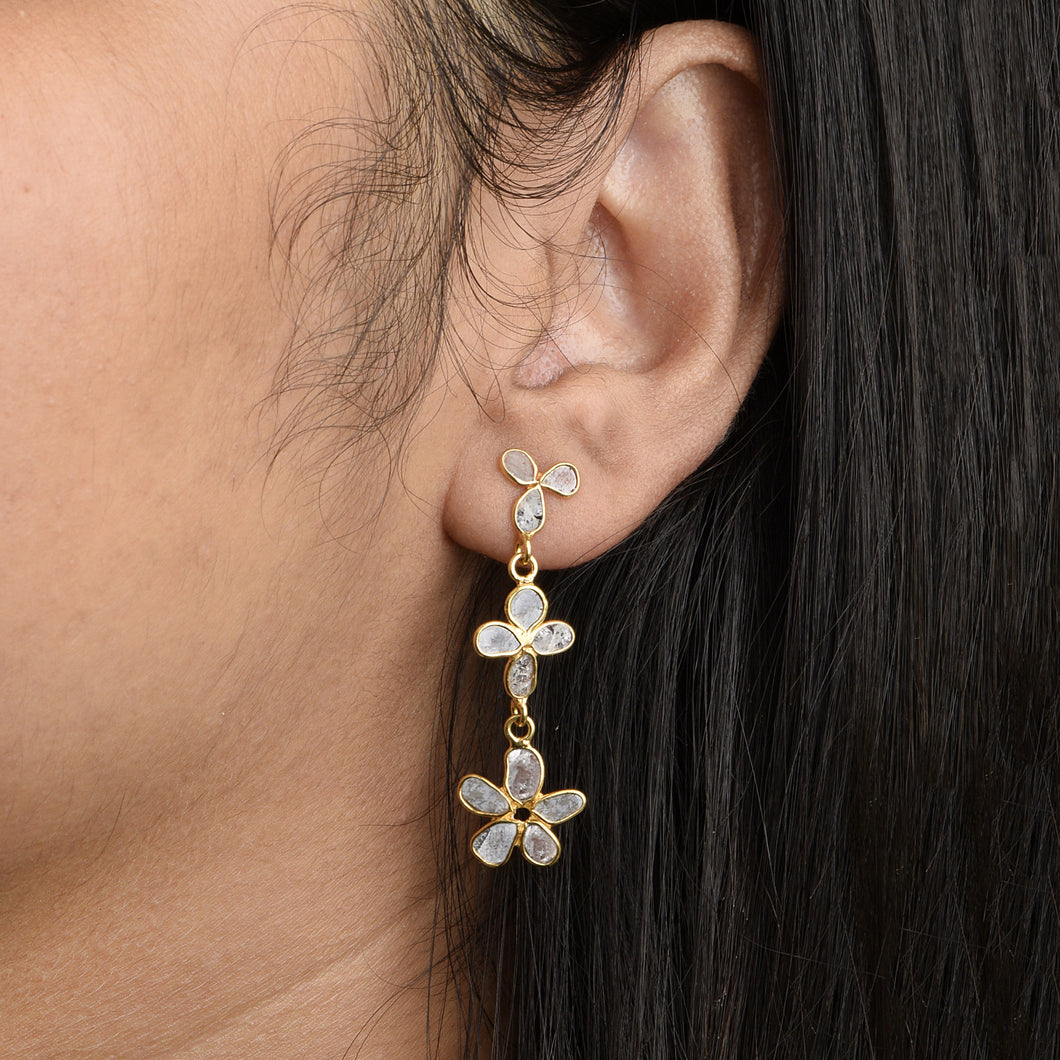 1.20 CTW Diamond Polki Flower Dangle Earrings