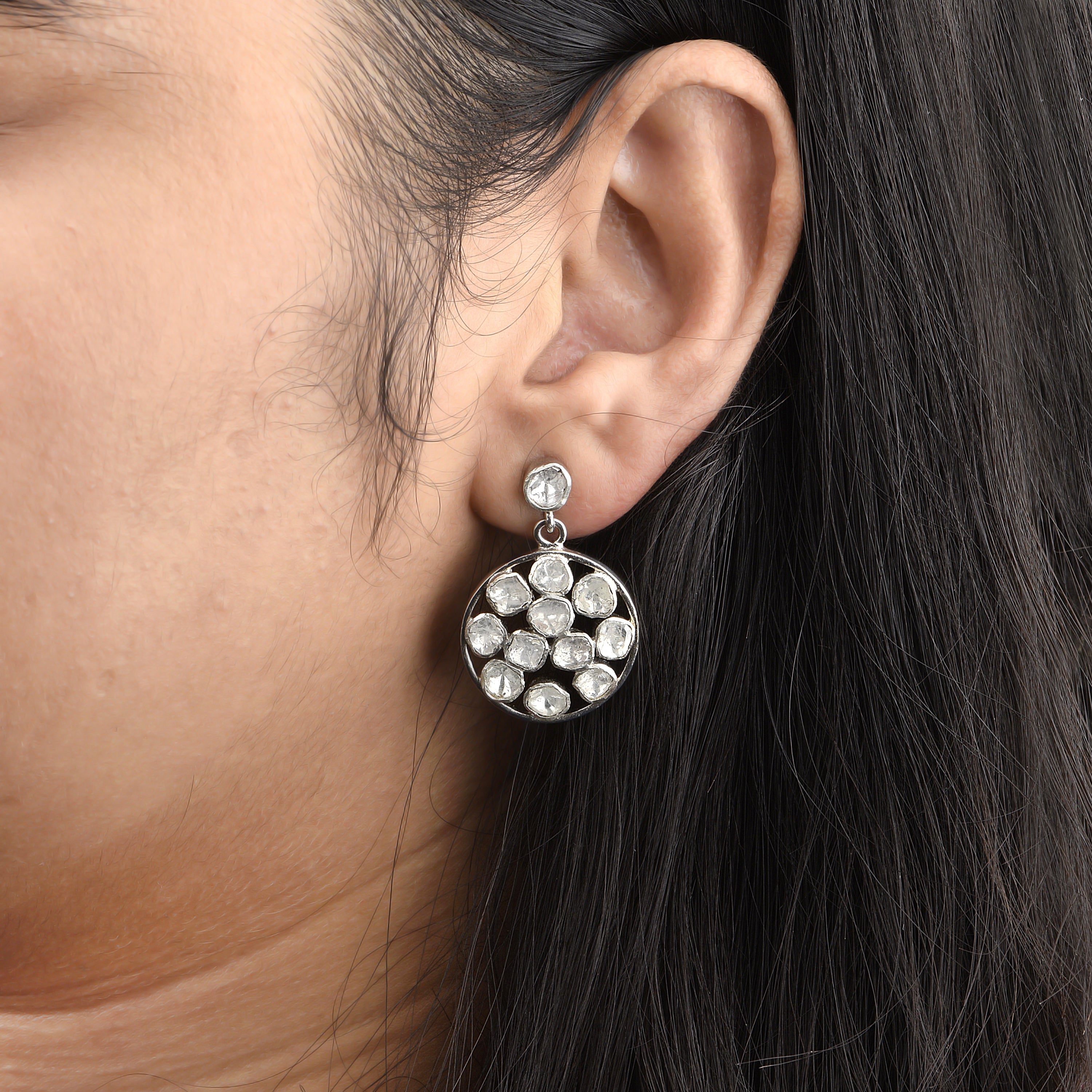 3 CTW Diamond Polki Round Dangle Earrings