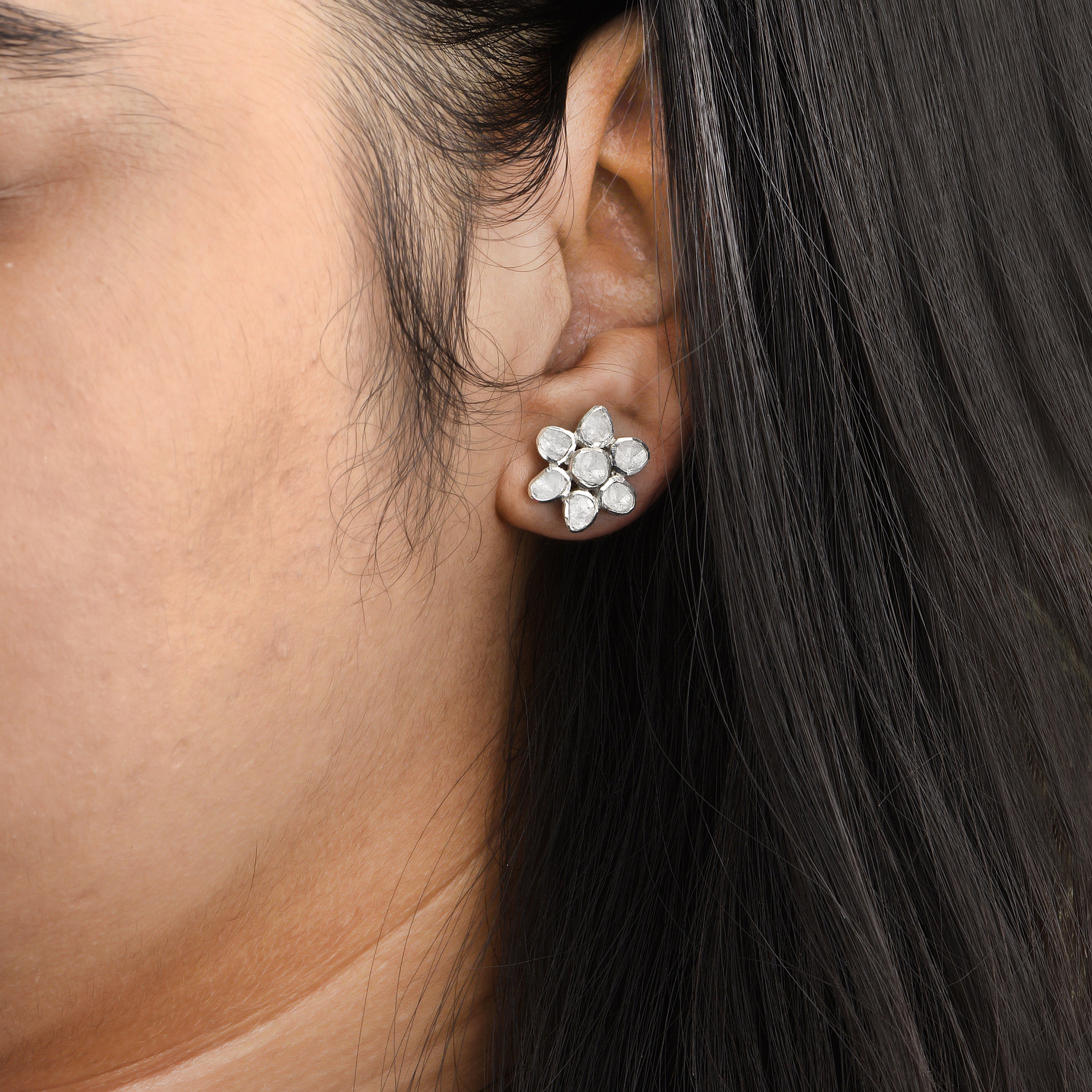 0.50 CTW Diamond Polki Flower Stud Earrings