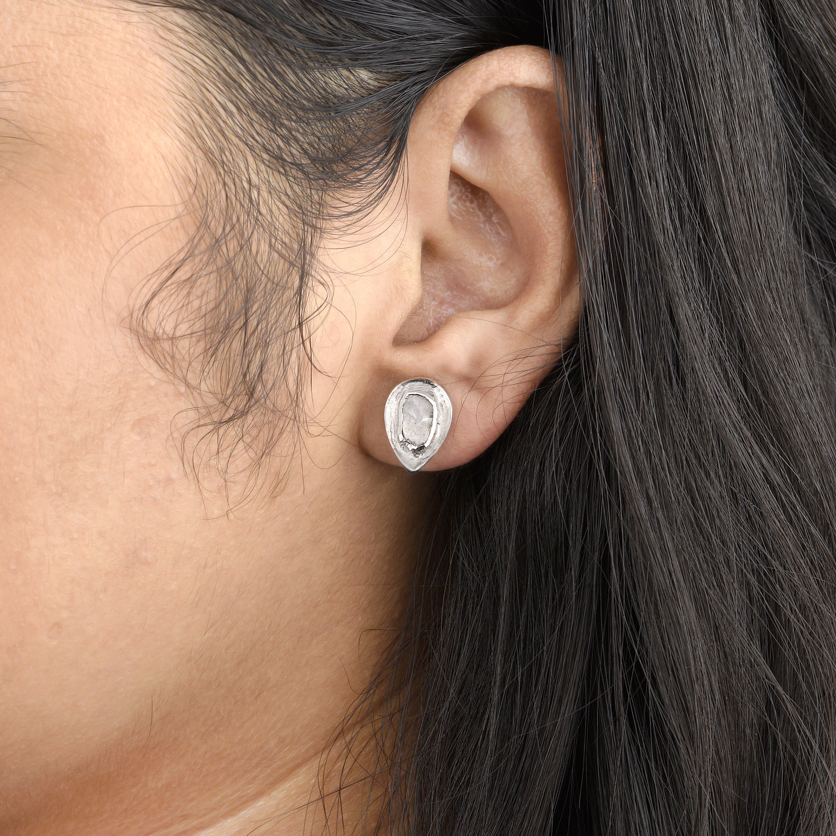 0.50 CTW Diamond Polki Pear Solitaire Stud Earrings