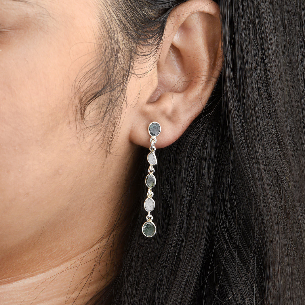 1 CTW Blue Diamond Polki Long Chain Thread Earrings