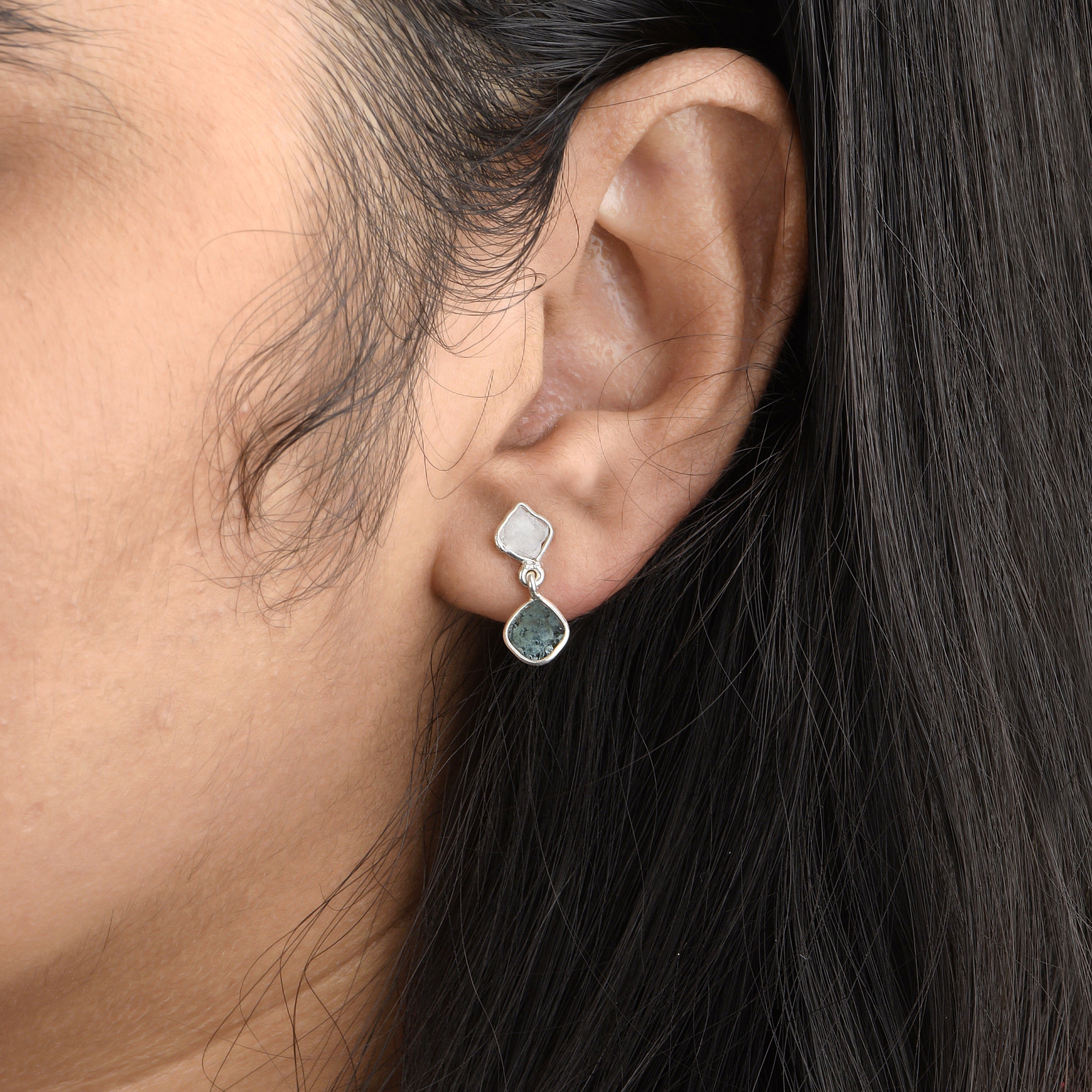 1 CTW Blue Diamond Polki Studs Earrings