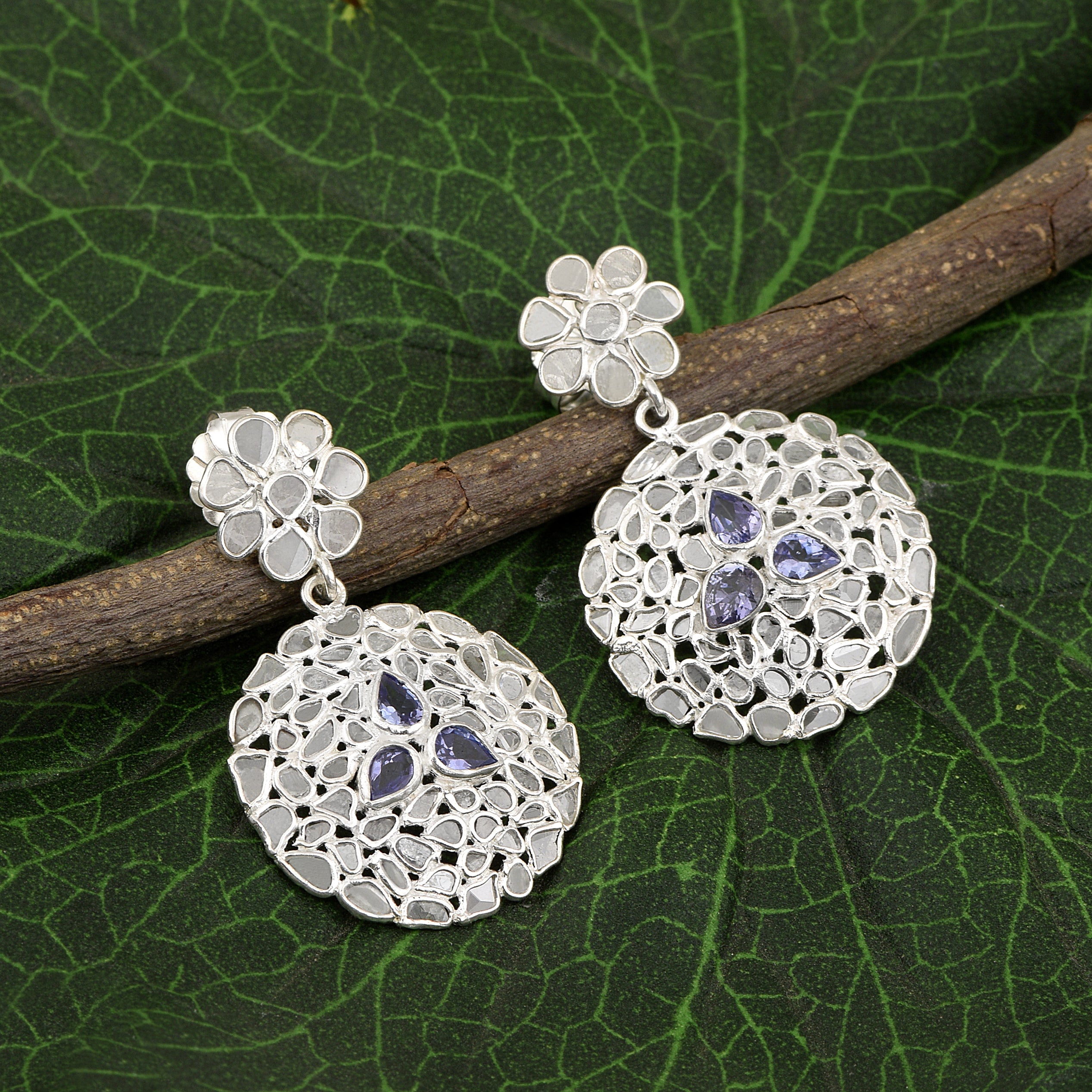5 CTW Diamond Polki Tanzanite Earrings