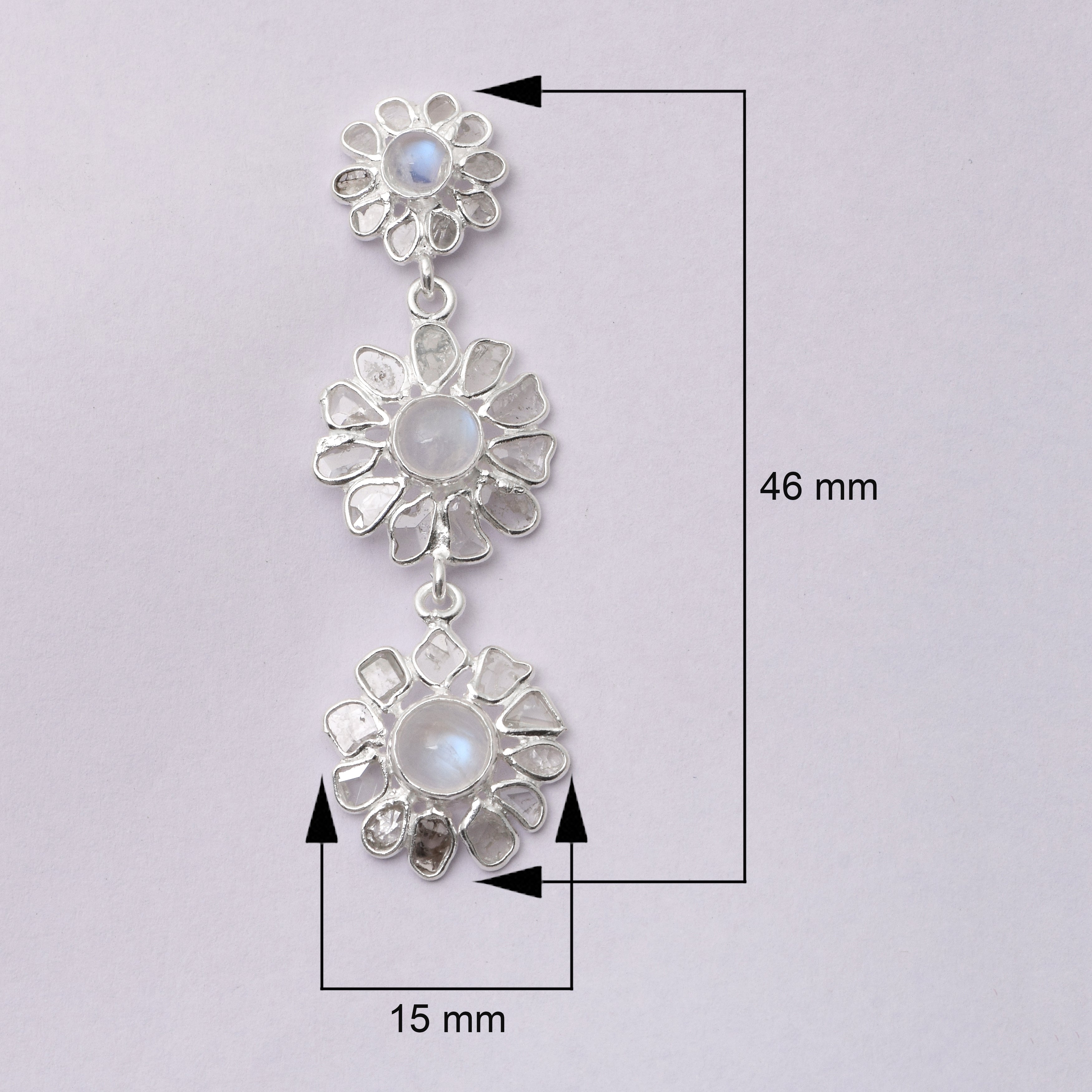 3 CTW Diamond Polki Moonstone Chain Earrings