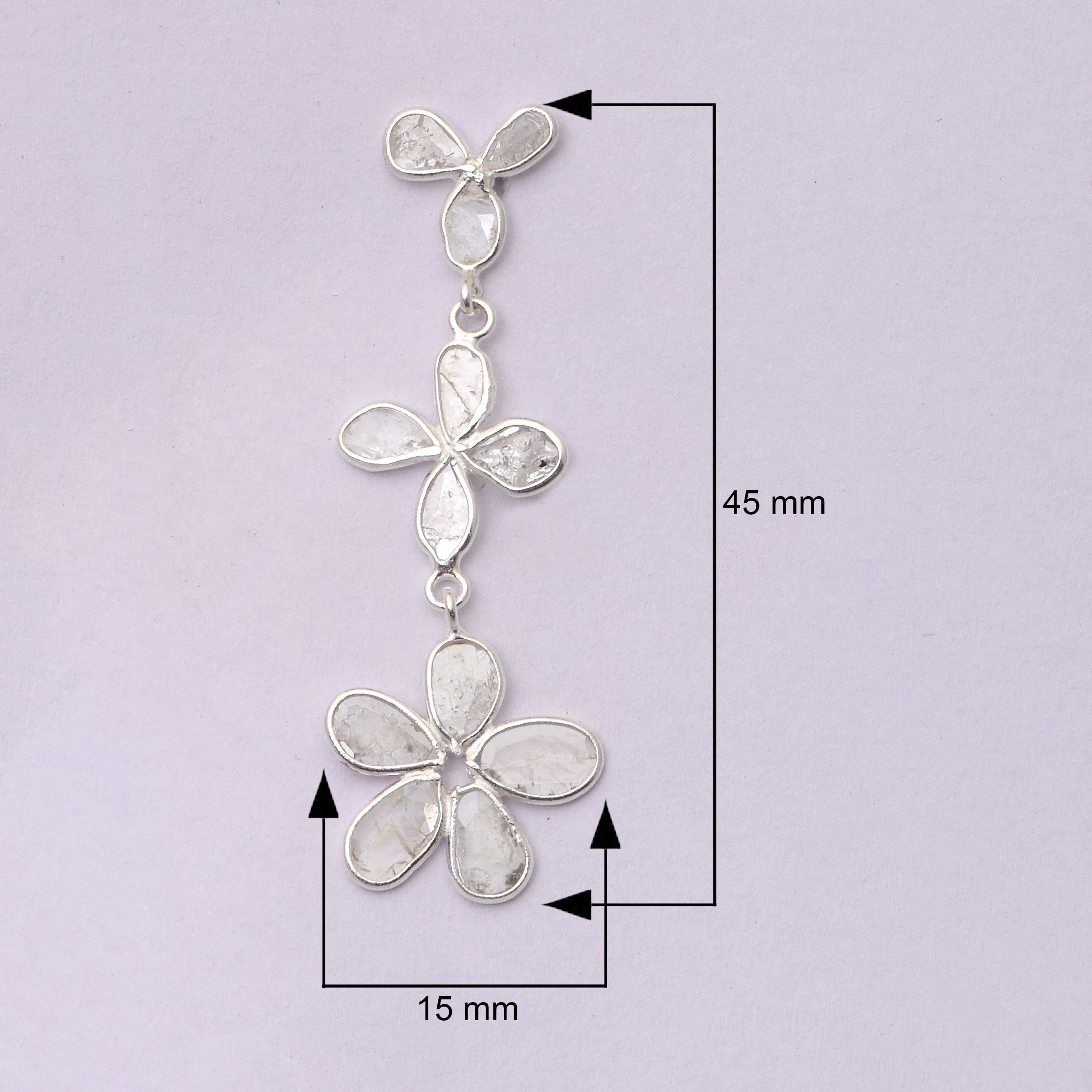 2 CTW Diamond Polki Floral Dangle Earrings