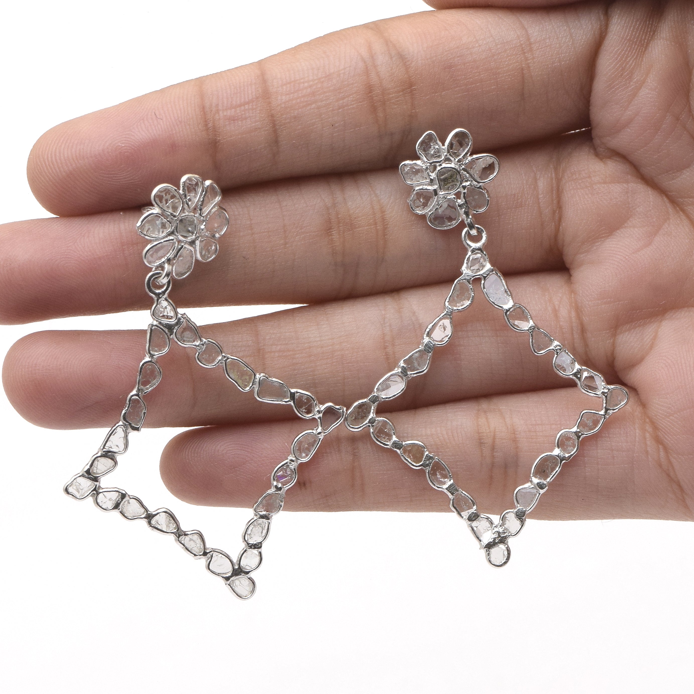 2.90 CTW Diamond Polki Rhombus Dangle Earrings