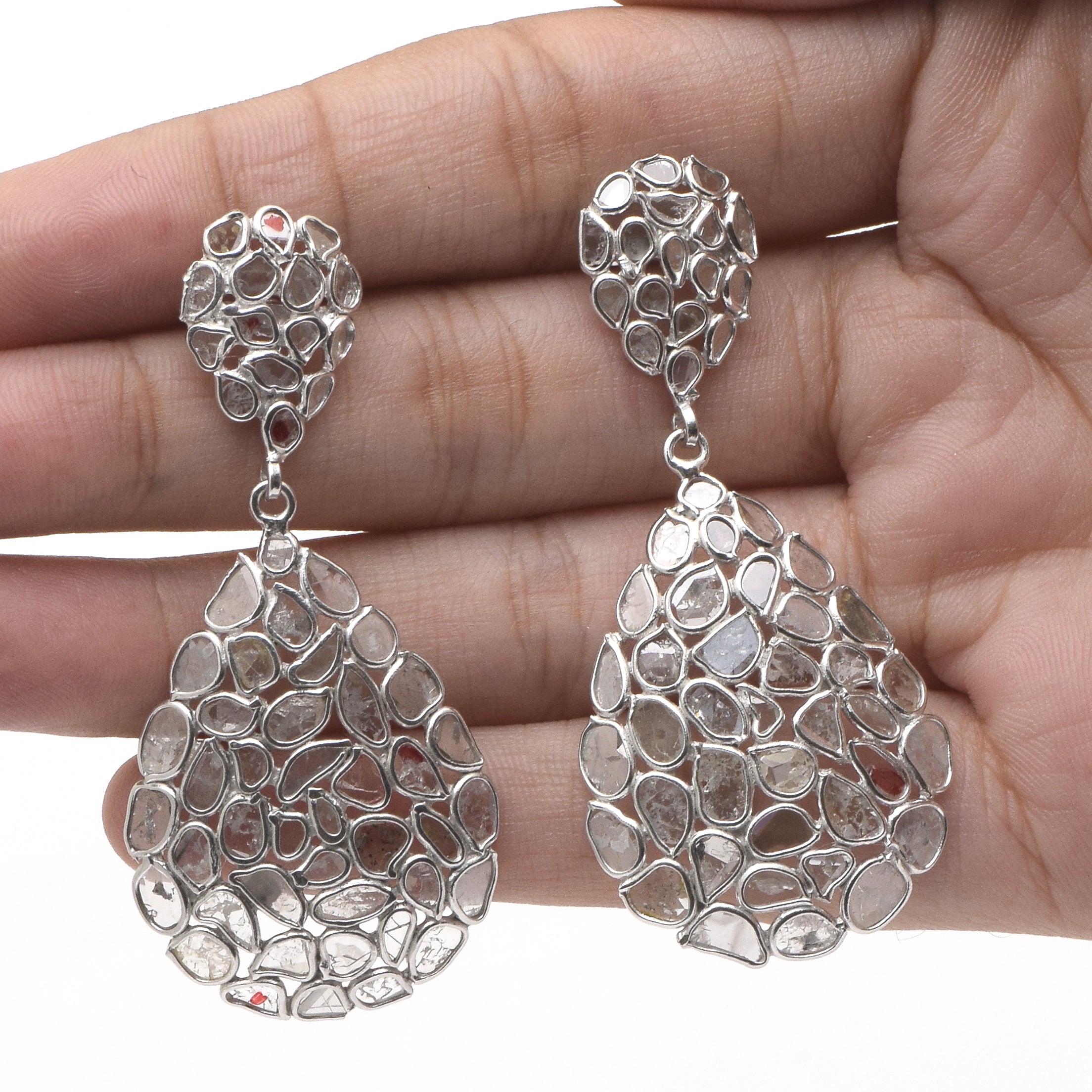 5 CTW Diamond Polki Pear Shaped Cluster Dangle Earrings
