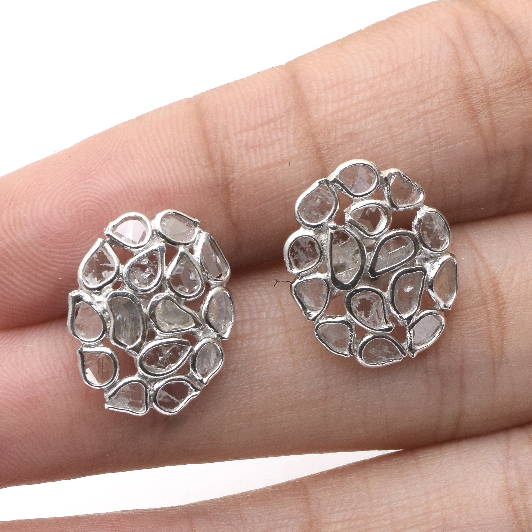 1.50 CTW Diamond Polki Floral Studs