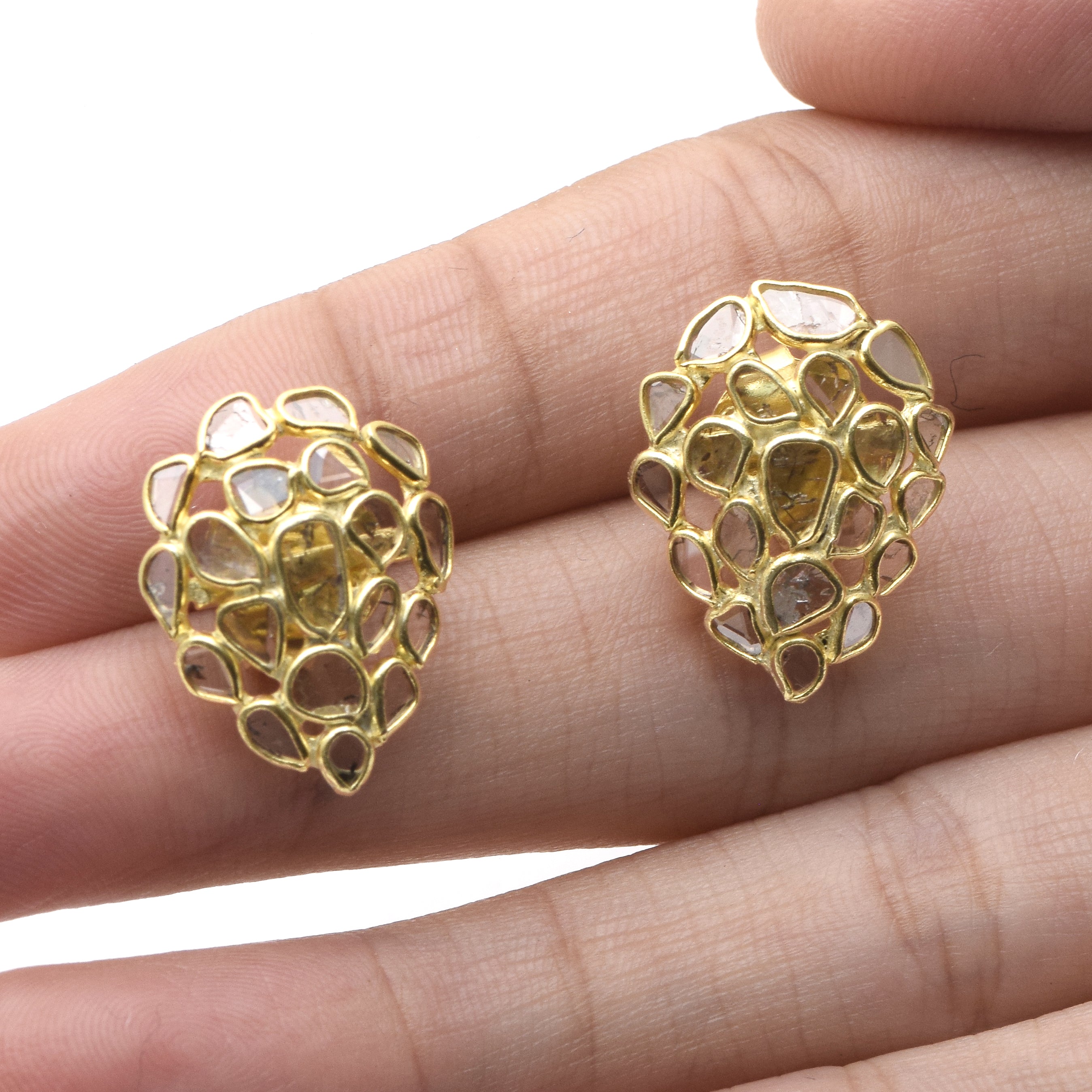 2.05 CTW Diamond Polki Pear Shaped Studs