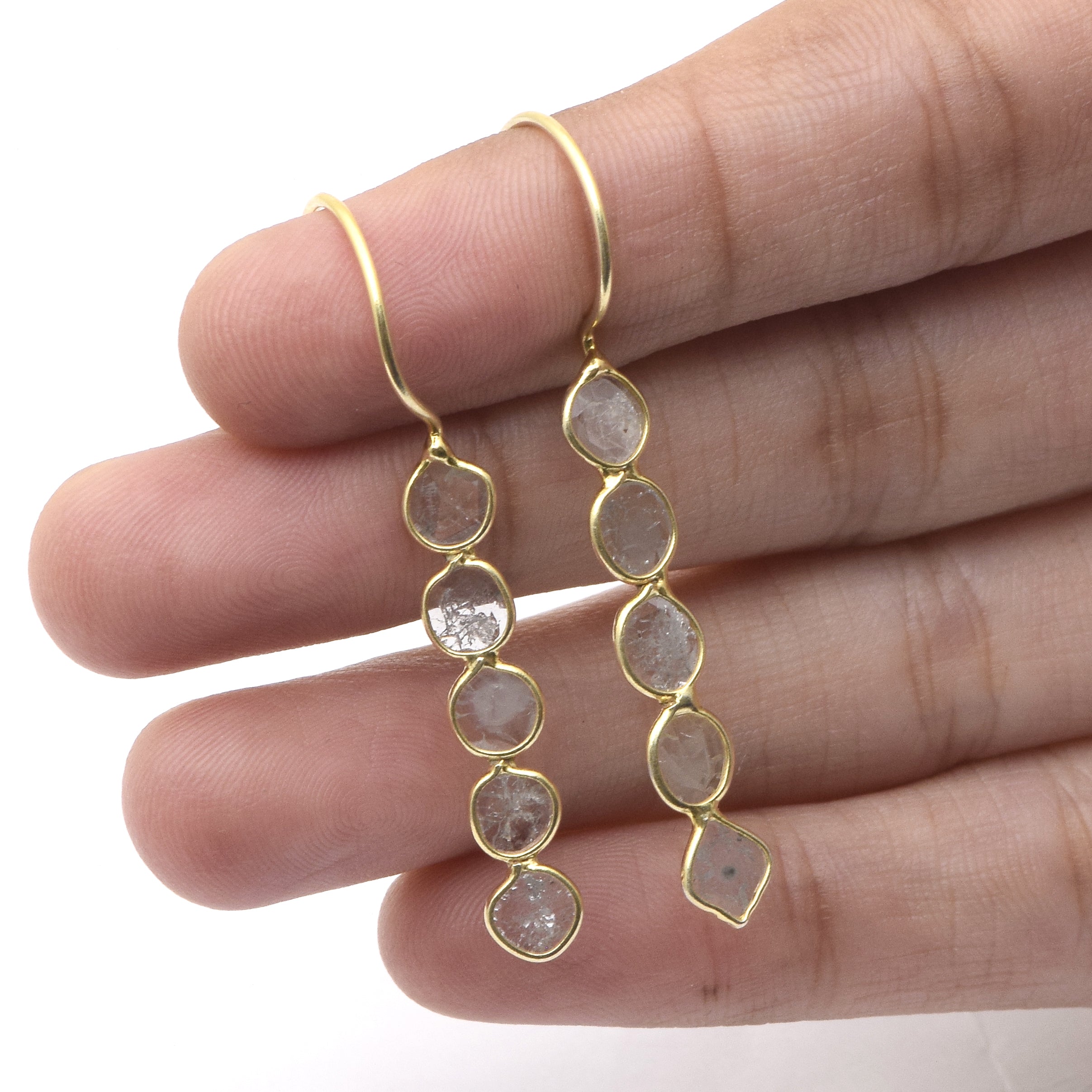 2 CTW Diamond Polki Long Dangle Earrings