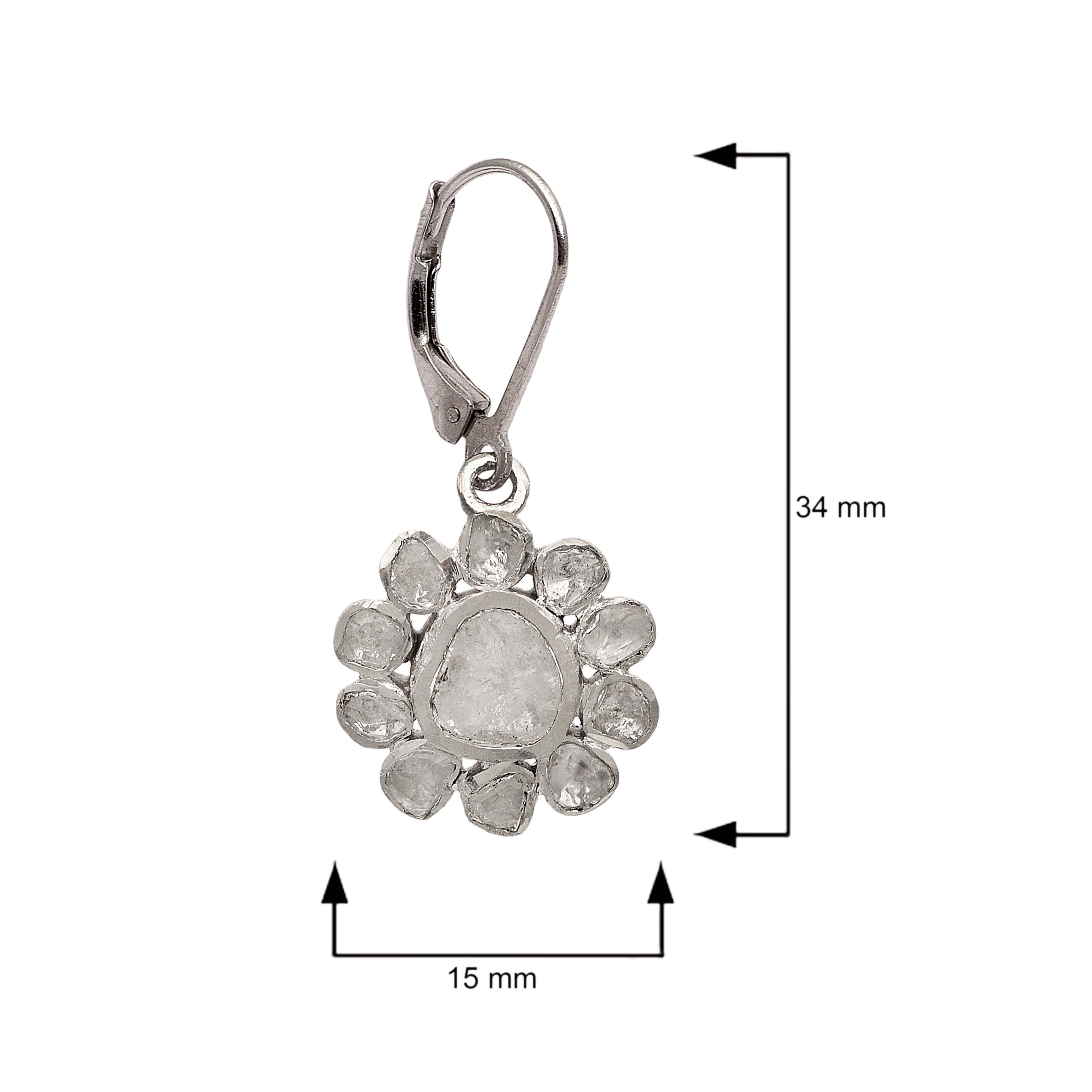 2.50 CTW Diamond Polki Floral Dangle Earrings