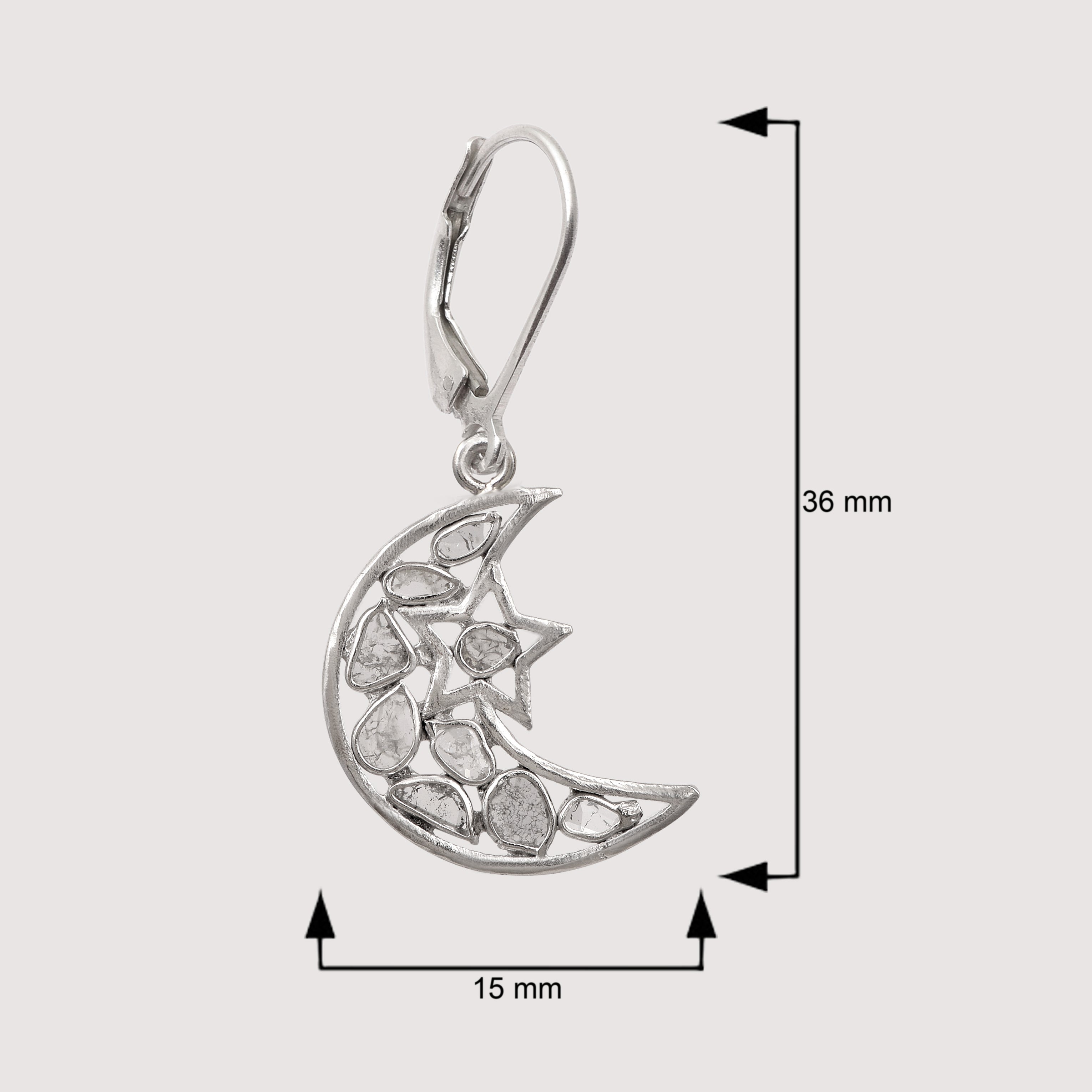 0.75 CTW Diamond Polki Moon Star Dangle Earrings