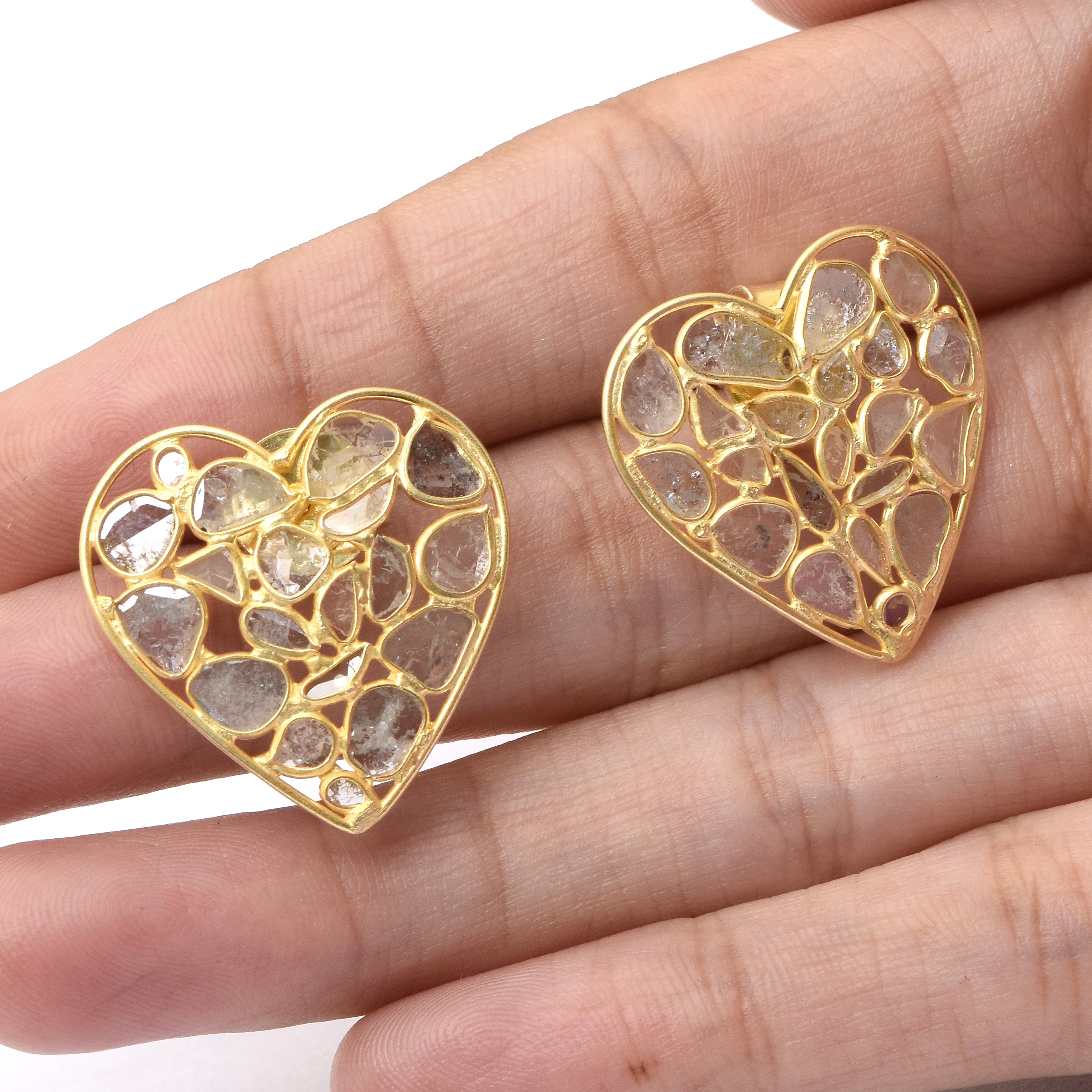 3 CTW Diamond Polki Heart Earrings