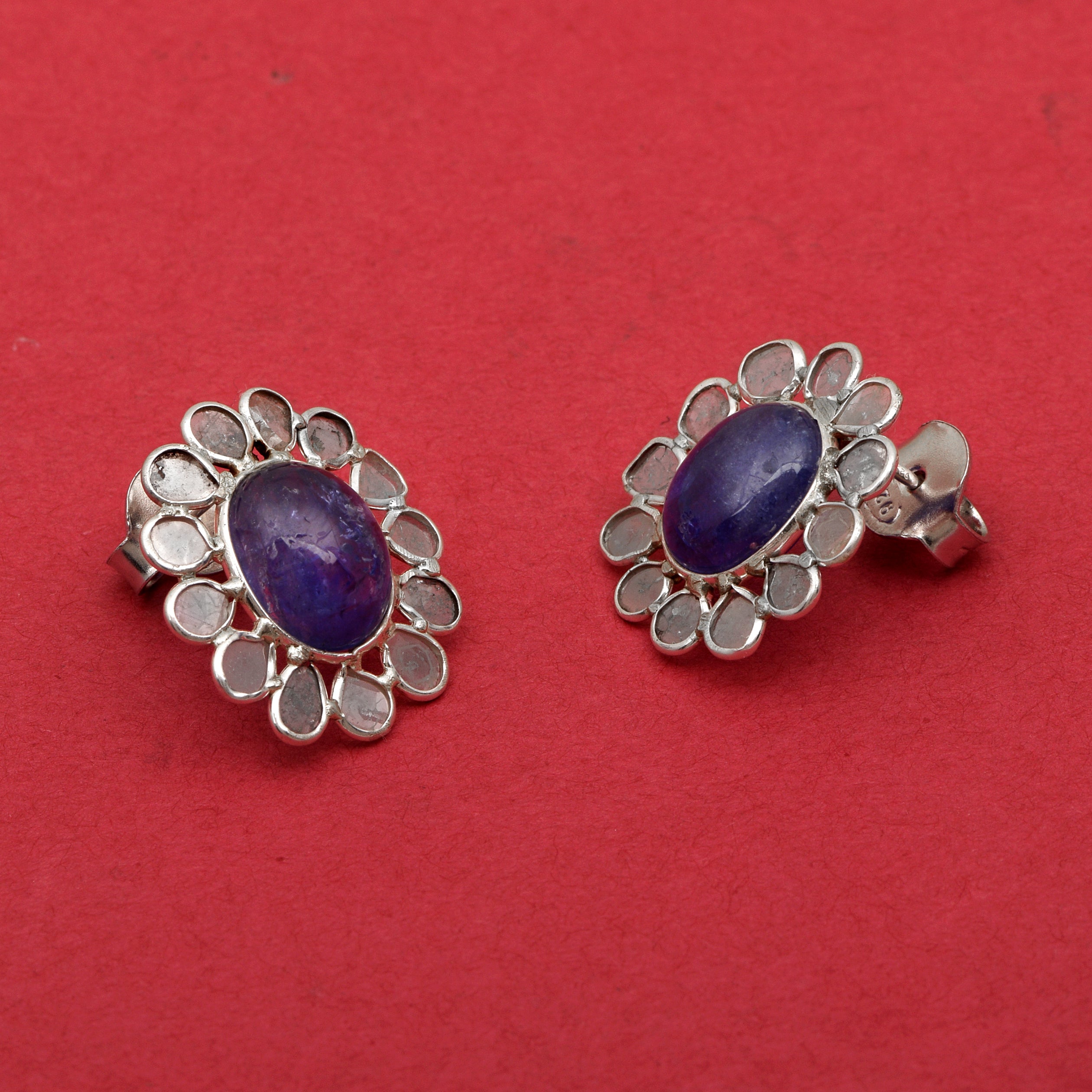 2.50 CTW Diamond Polki Tanzanite Stud Earrings