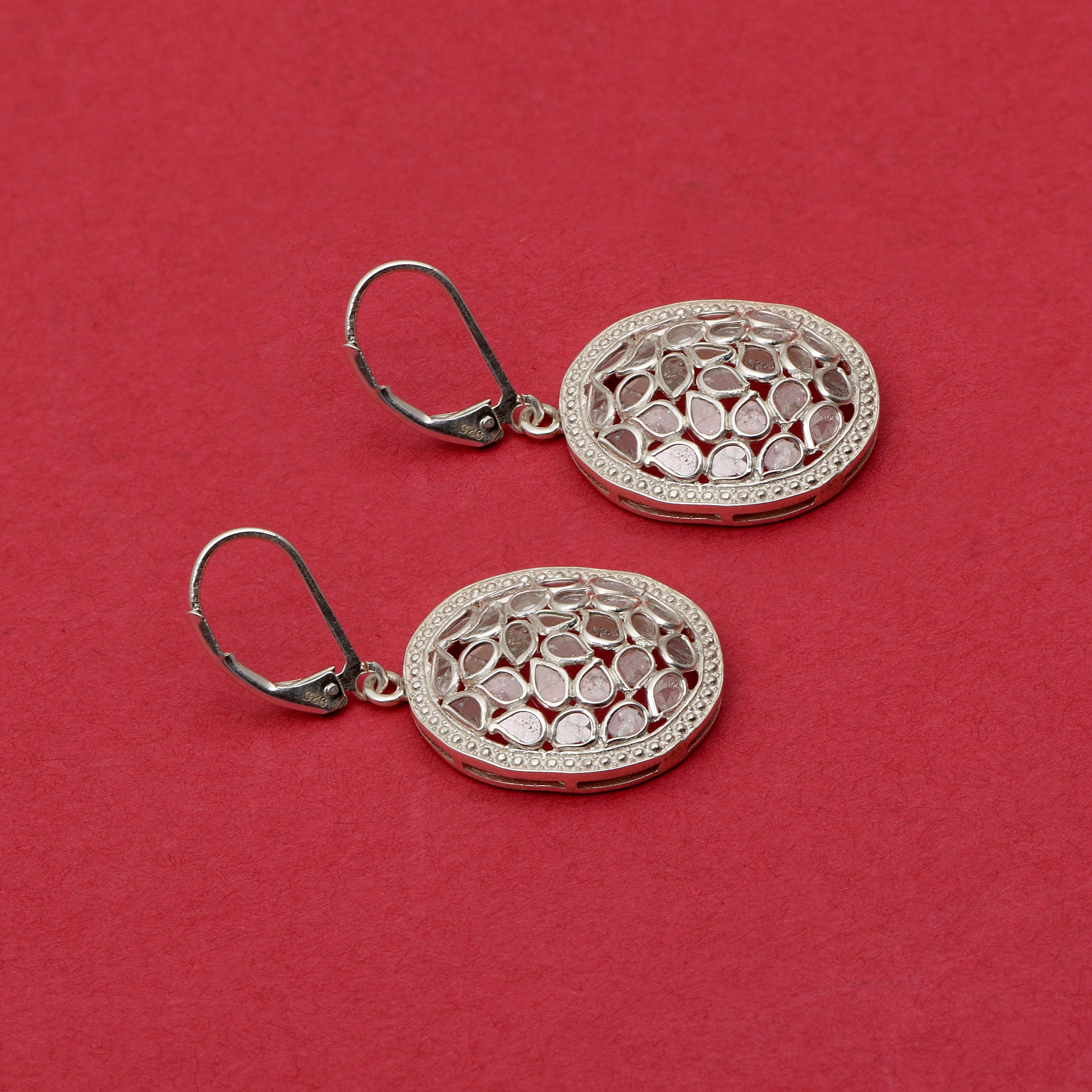 1.20 CTW Diamond Polki Oval Earrings