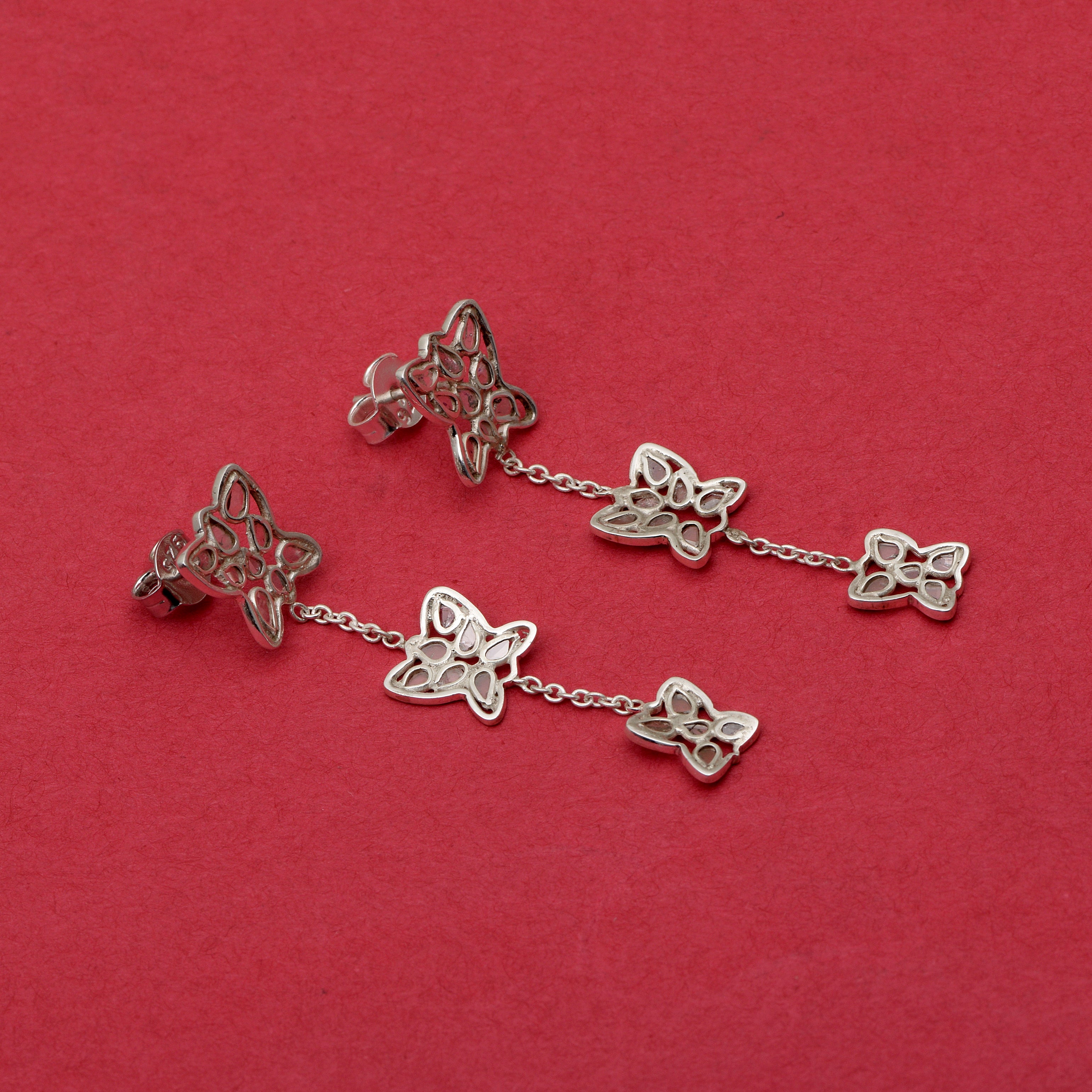 2 CTW Diamond Polki Long Dangle Earrings