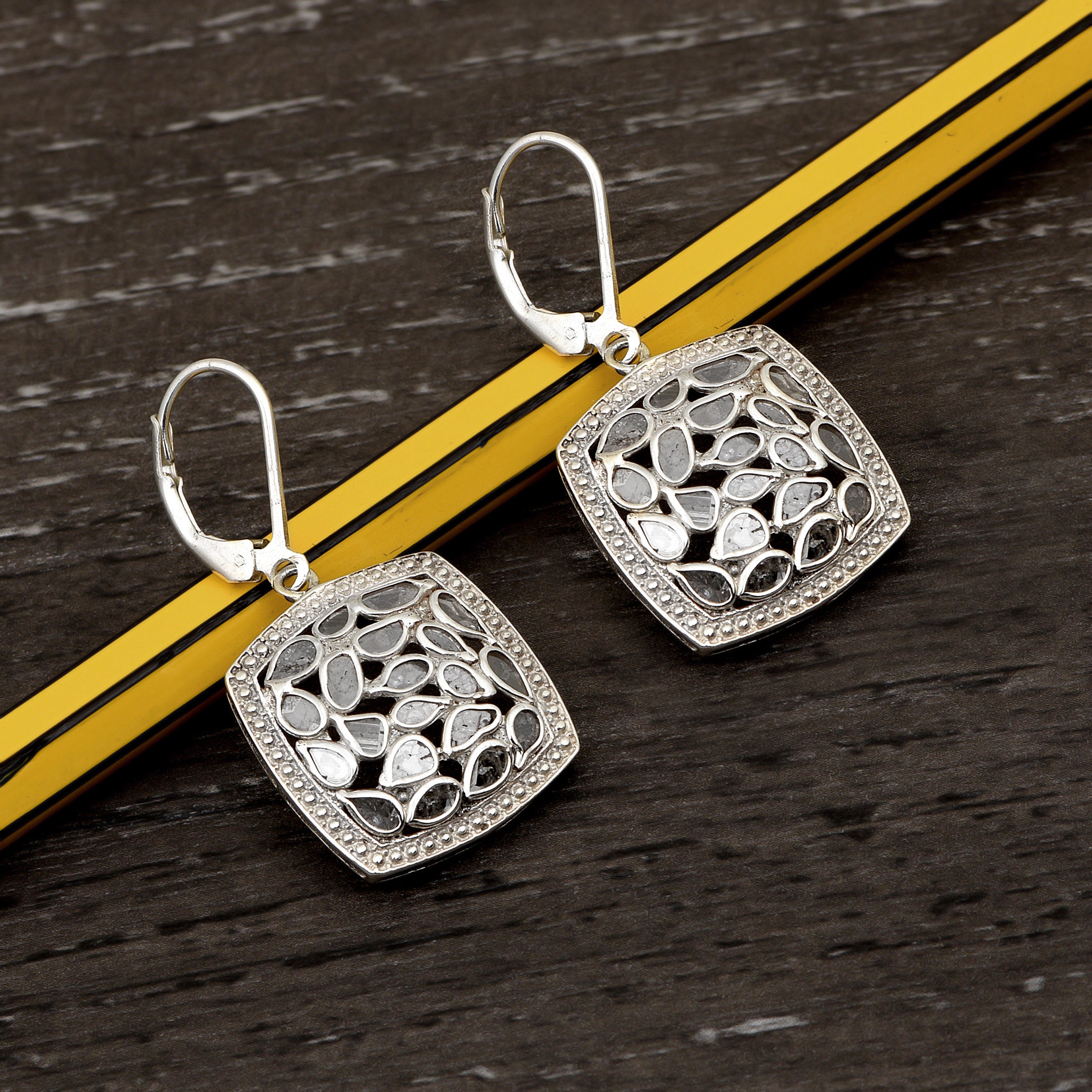 Diamond Polki Square Pendant Set