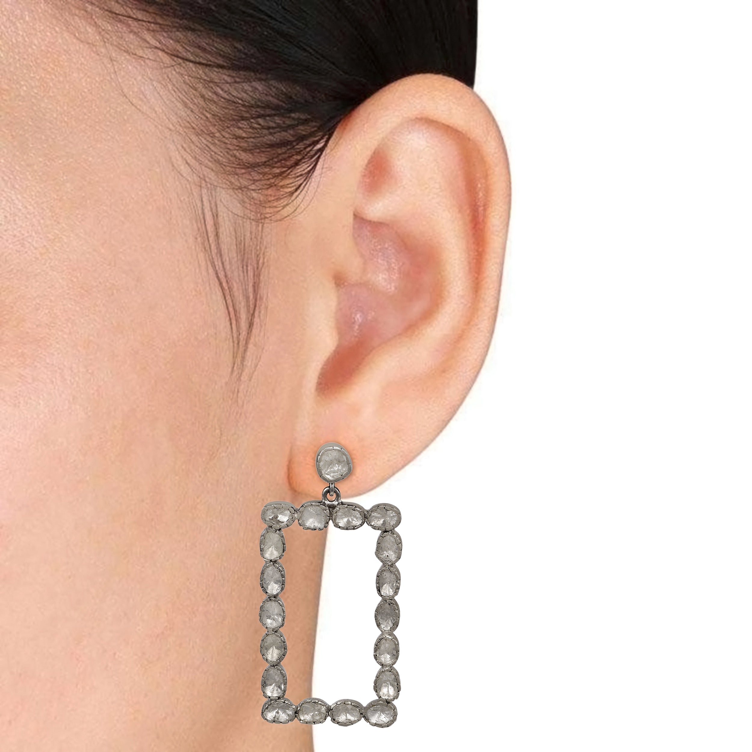 4.00 CTW Diamond Polki Rectangular Dangle Earrings