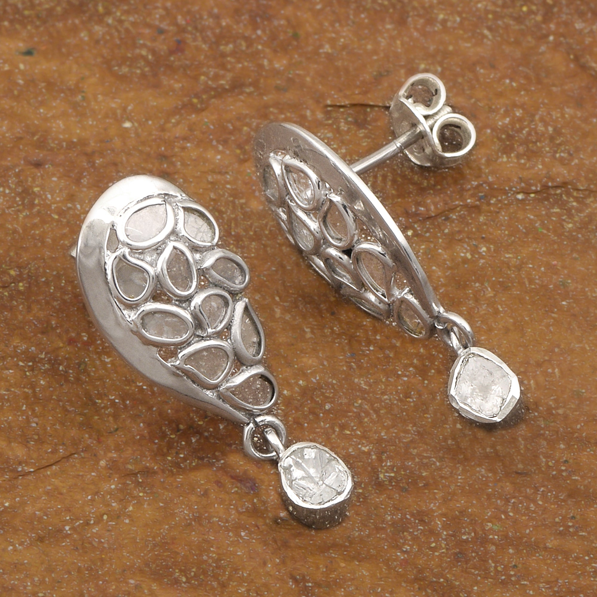 1 CTW Diamond Polki Half Heart Dangles Earrings