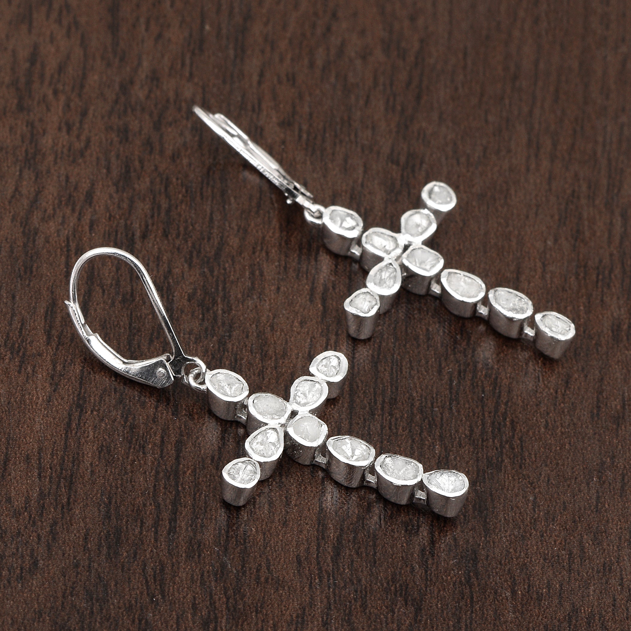 2.50 CTW Diamond Polki Cross Dangles Earrings