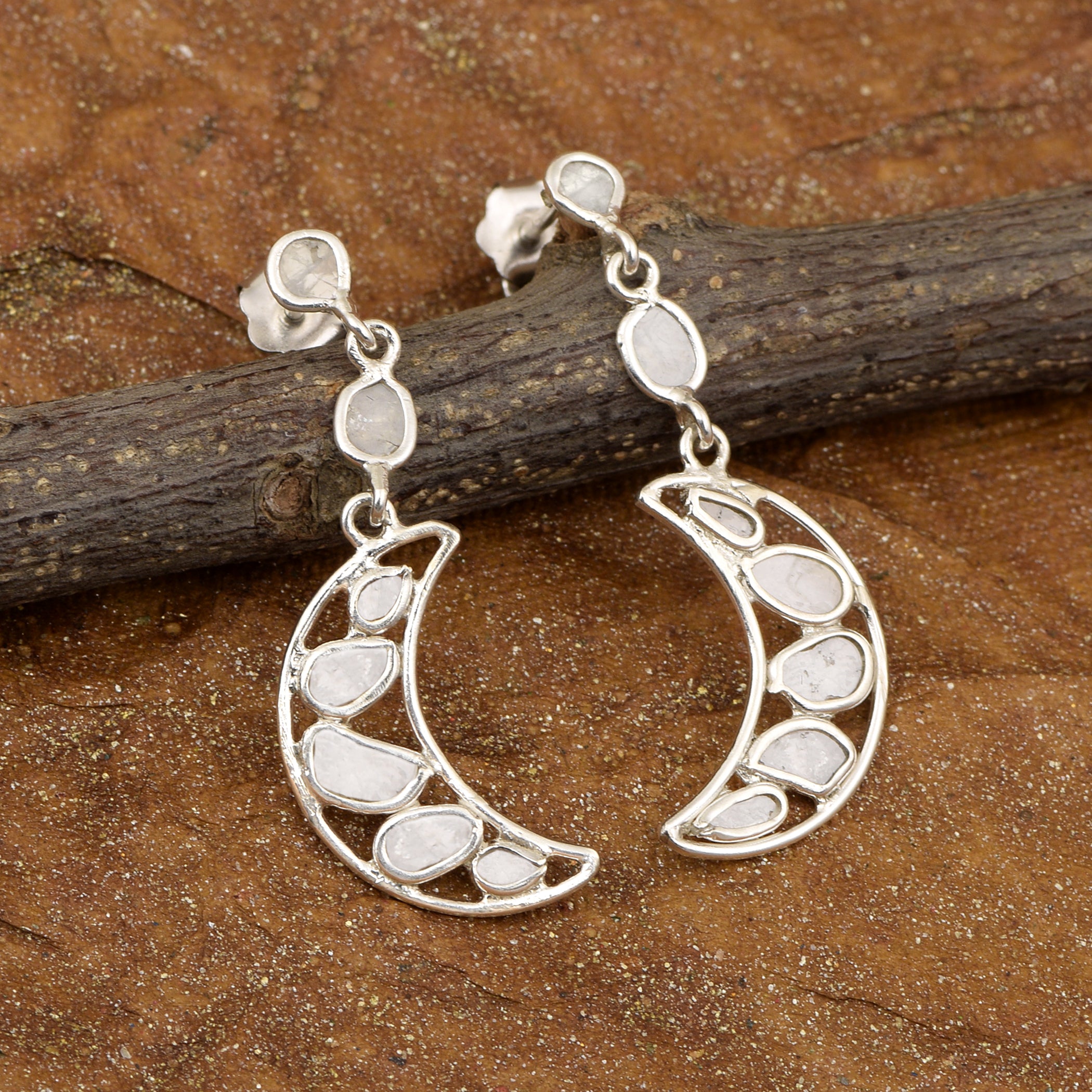 0.50 CTW Diamond Polki Crescent Moon Earrings