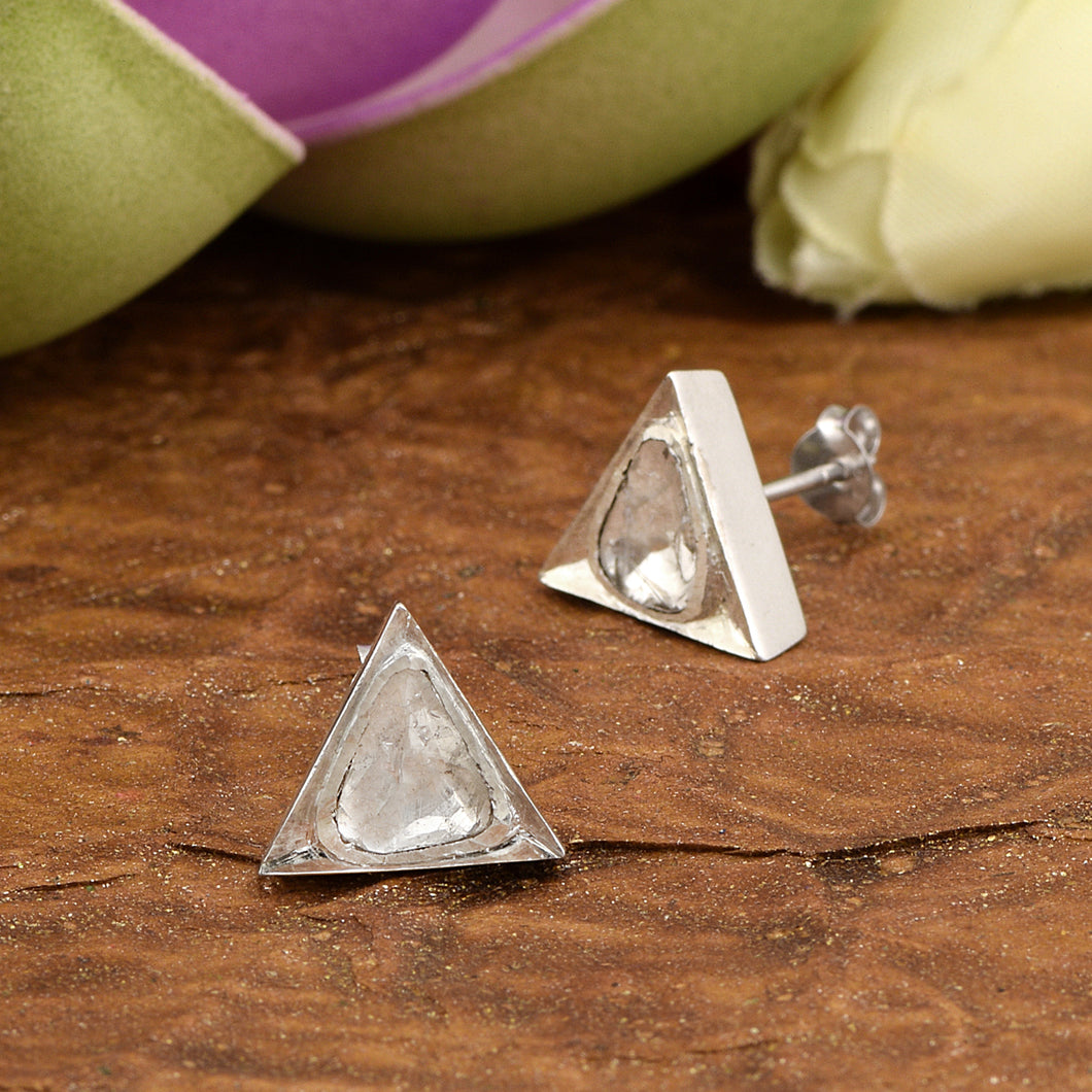 1.20 CTW Diamond Polki Triangular Stud Earrings