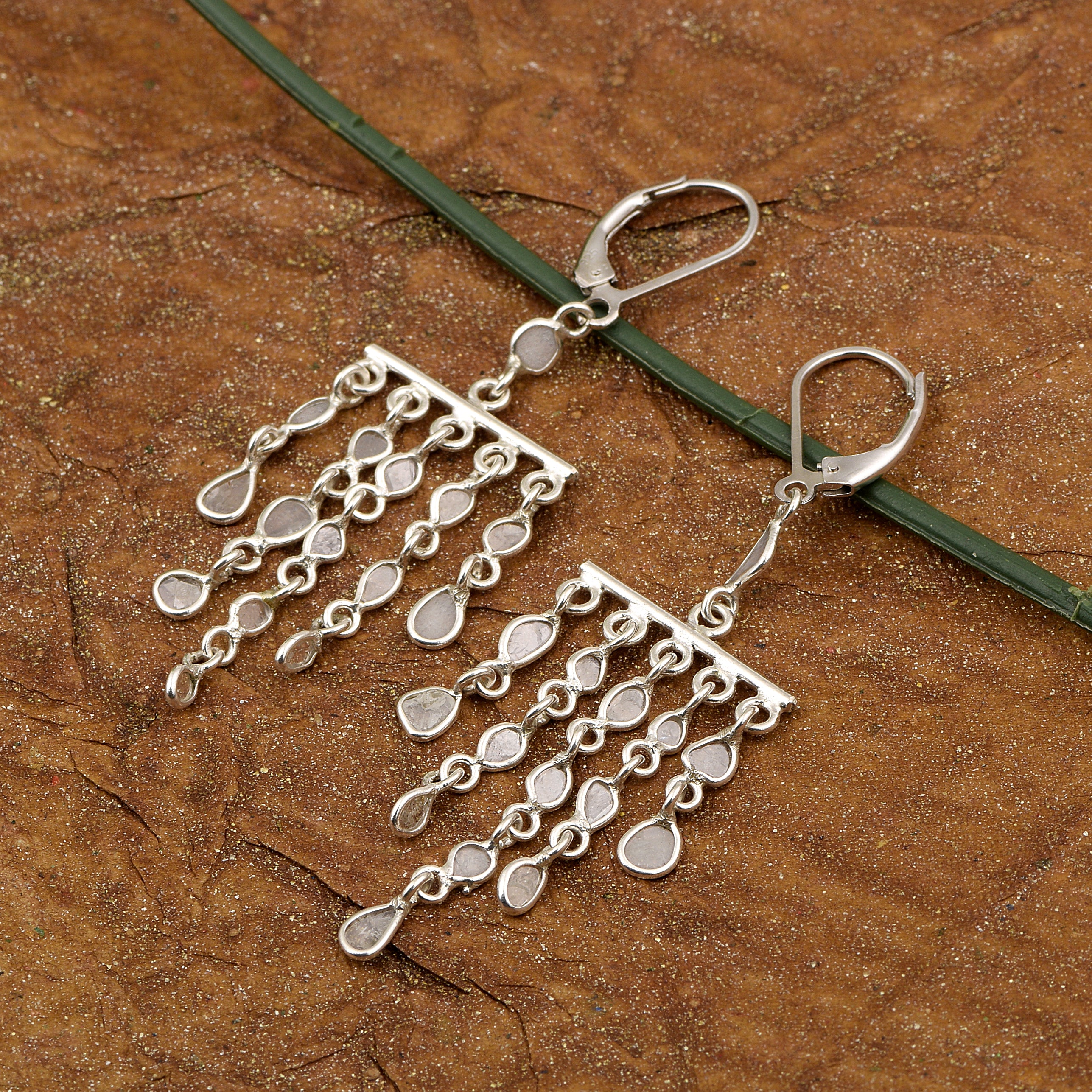 1.50 CTW Diamond Polki Dangle Chandelier Earrings