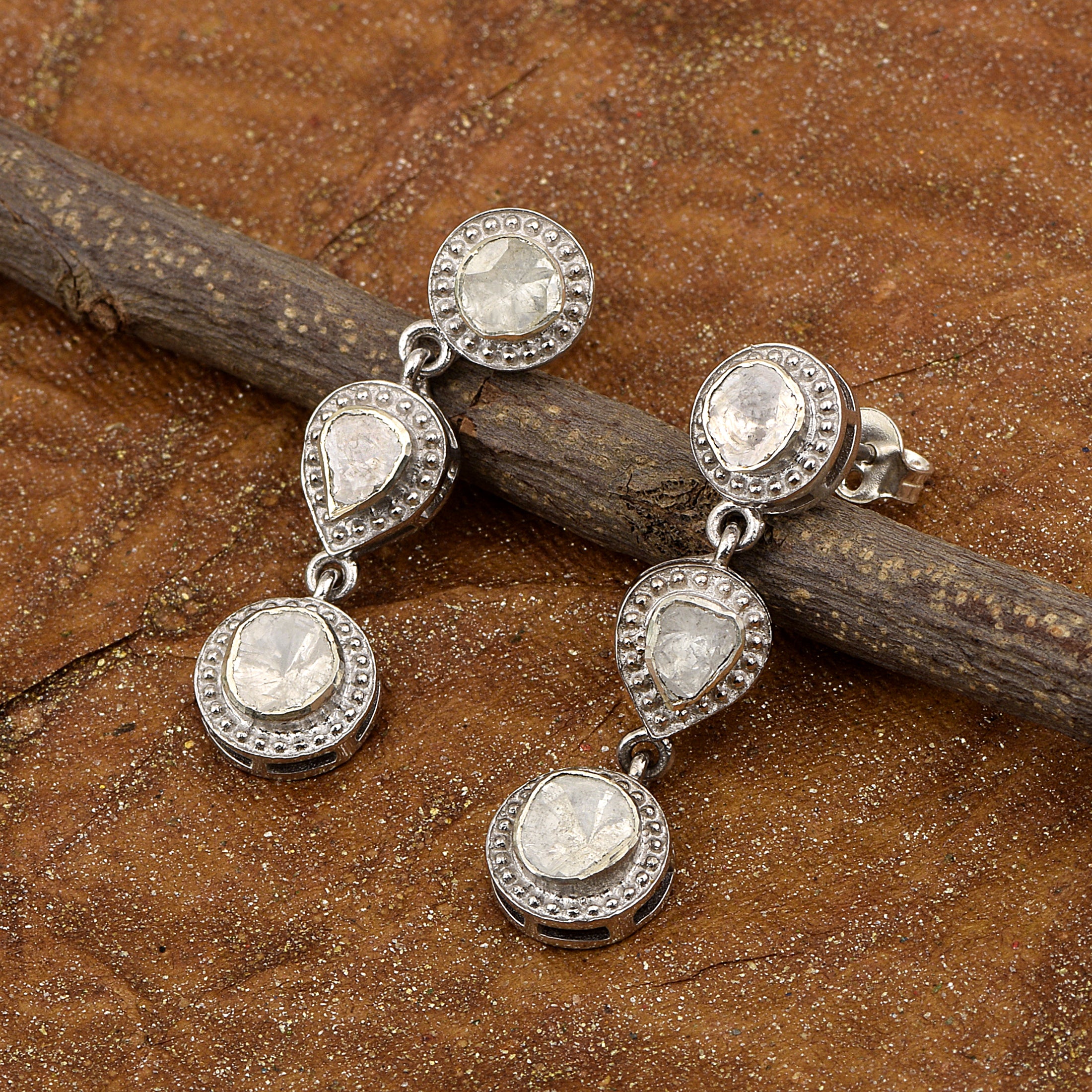 1 CTW Diamond Polki Dangle Earrings